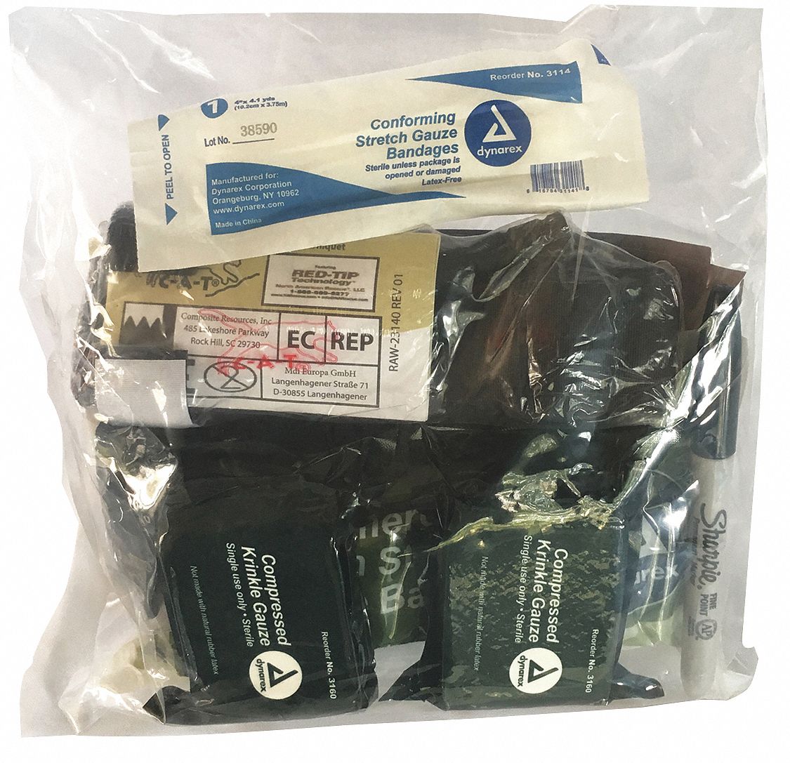Bleeding Control Kit: Plastic Bag, 1 People Served, 9 Components, 0 Pockets, 5 PK