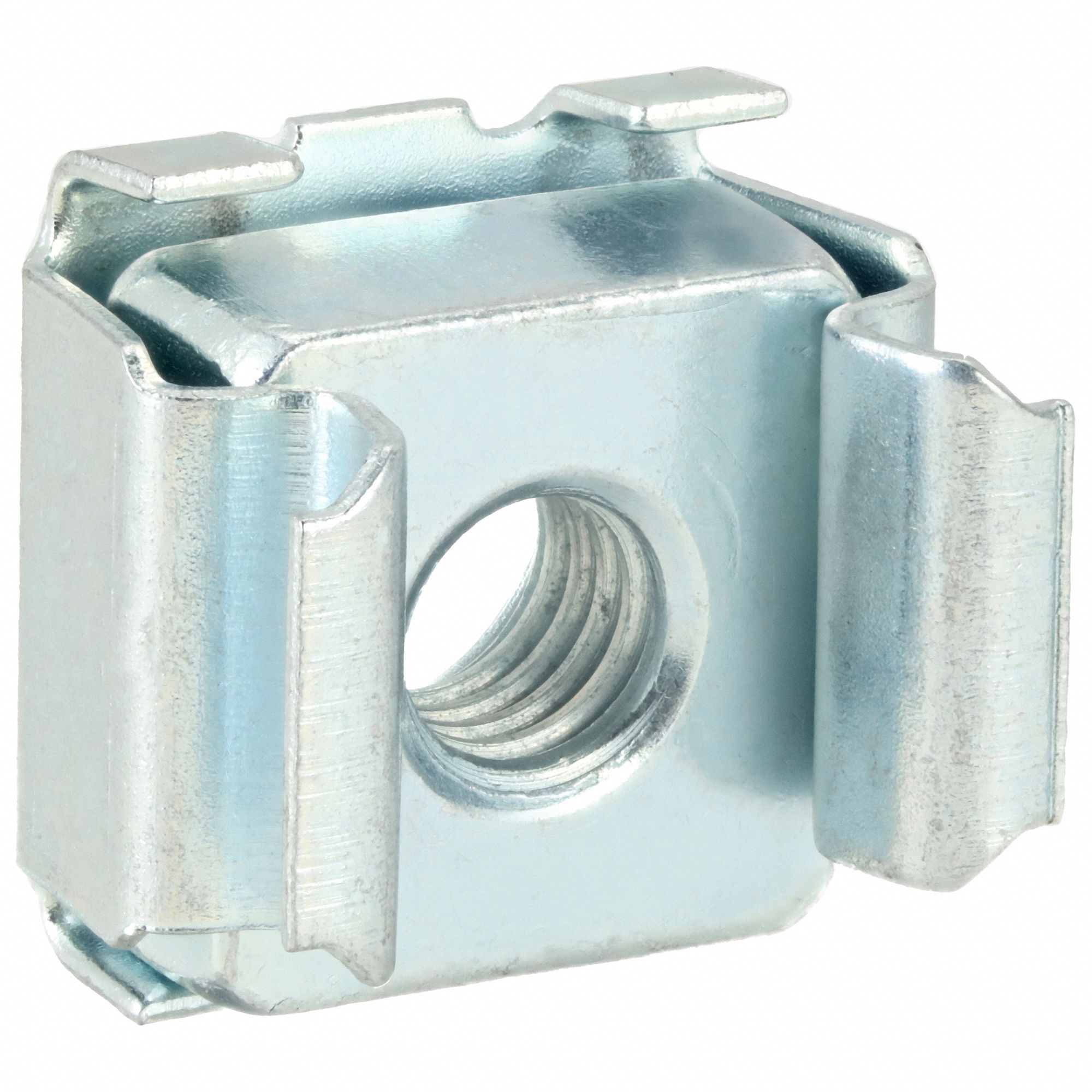 SPRING NUT, SQUARE CLIP-ON, STEEL, ZINC PLATED, #10-32 THREAD, 0.49 IN OVERALL W, 25 PK