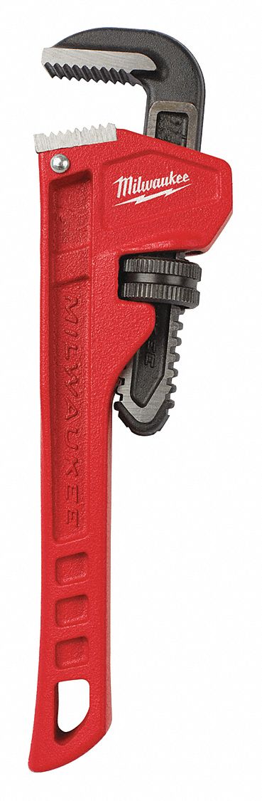 Pipe Wrench: Cast Iron, 1 in Jaw Capacity, Serrated, 8 in Overall Lg, Ergonomic