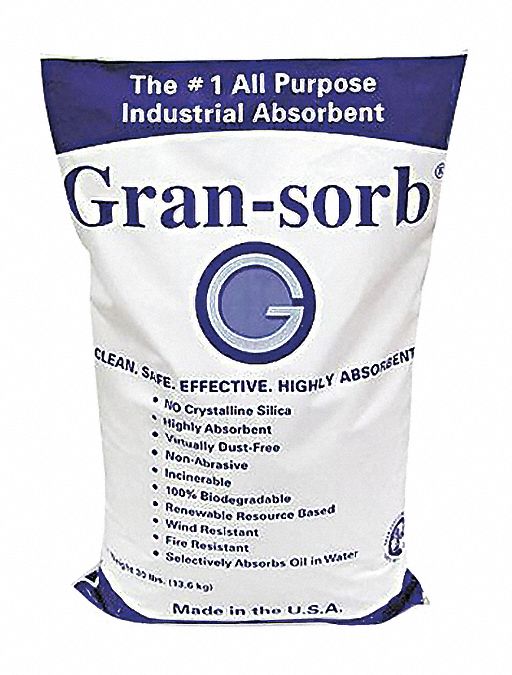 Granular Sorbent: Cellulose, 4 gal Volume Absorbed per Pkg., 30 lb Wt, Bag, Silica Free