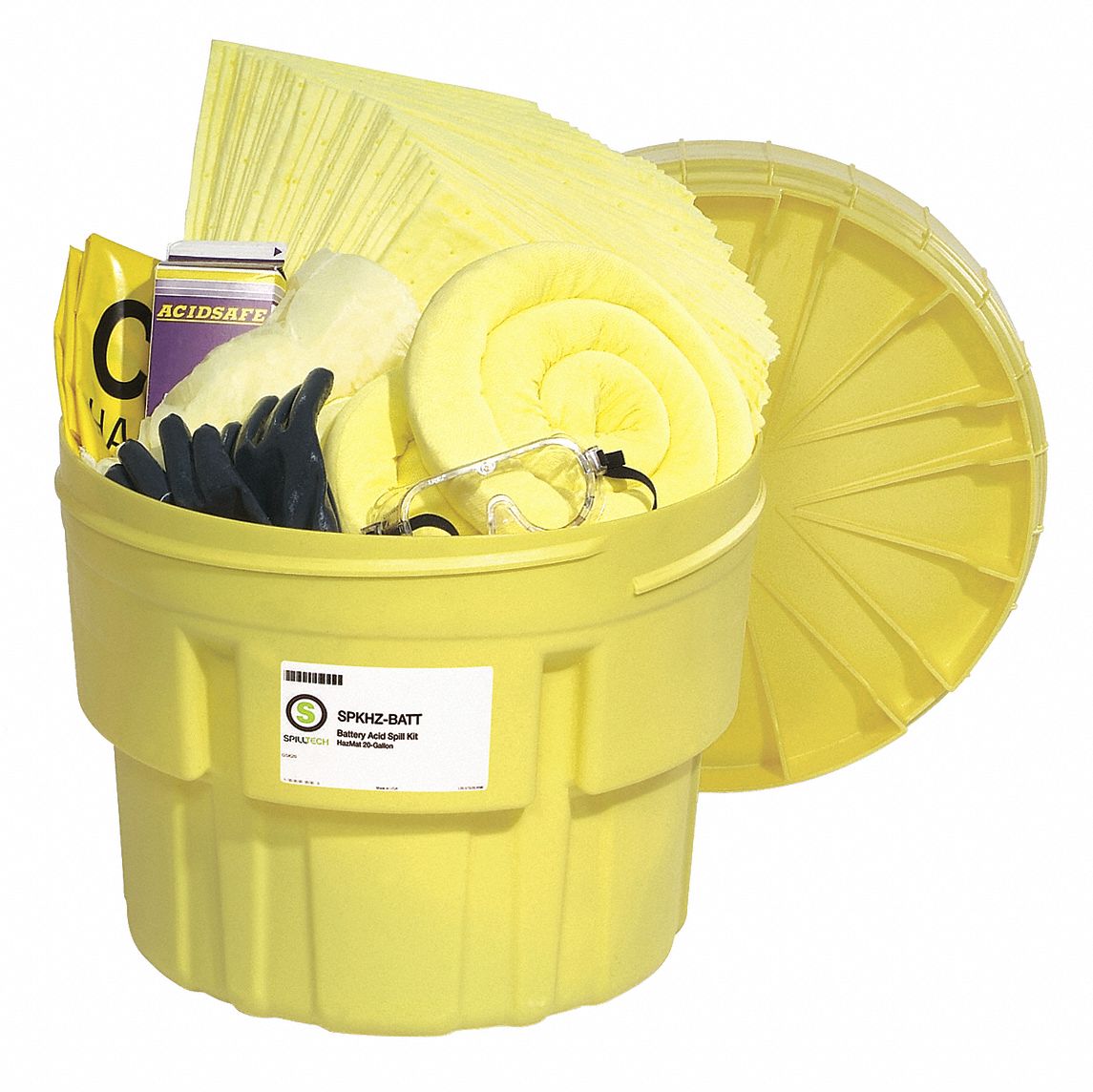 SPILL KIT, 21 GAL ABSORBED PER KIT, PR NEOPRENE GLOVES/PR SAFETY GOGGLES, YELLOW