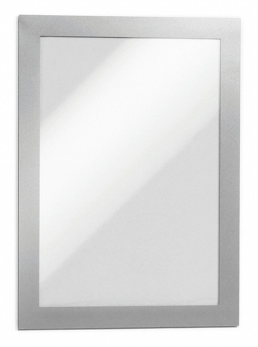 Sign Holder: Adhesive Backing, PVC, Silver, 8 1/2 in Compatible Sheet Ht, 2 PK