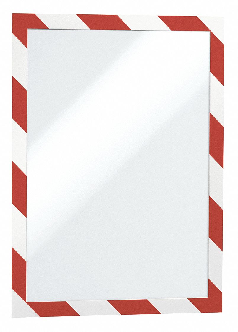 Sign Holder: Adhesive Backing, PVC, Red/White, 11 in Compatible Sheet Ht, 2 PK