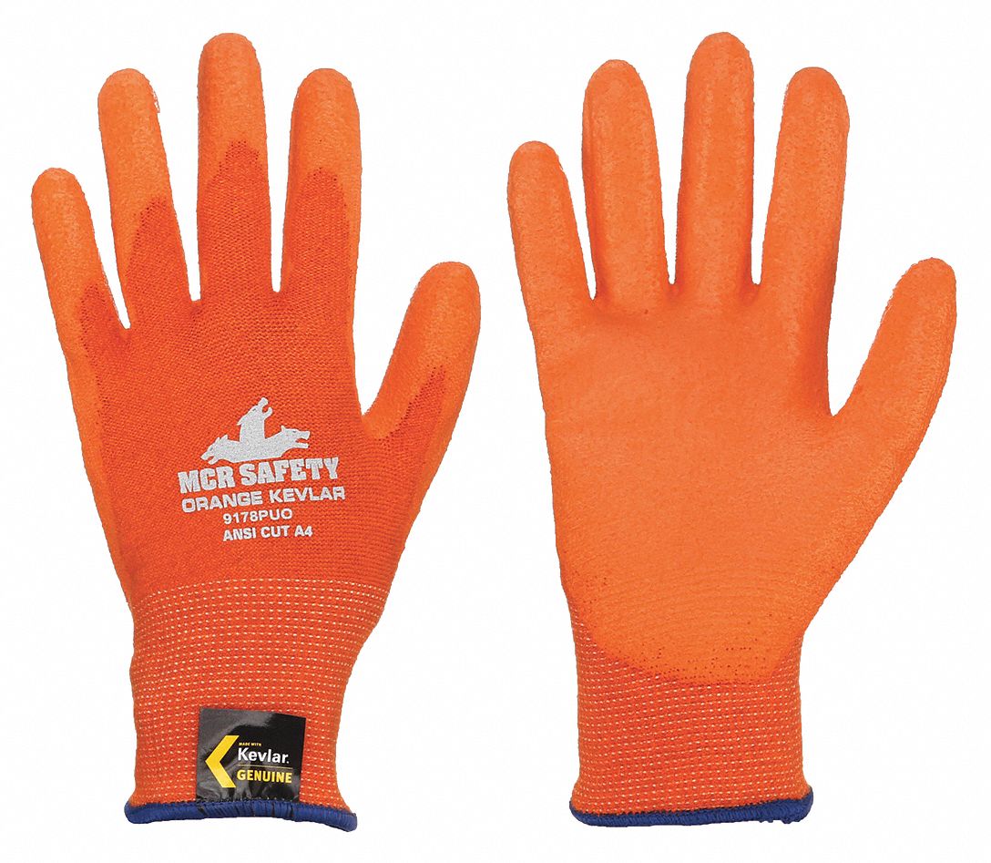 CUT RESISTANT GLOVES, ANSI 4/A4, SLIP ON, SIZE XL/10, ORANGE, POLYURETHANE, PAIR