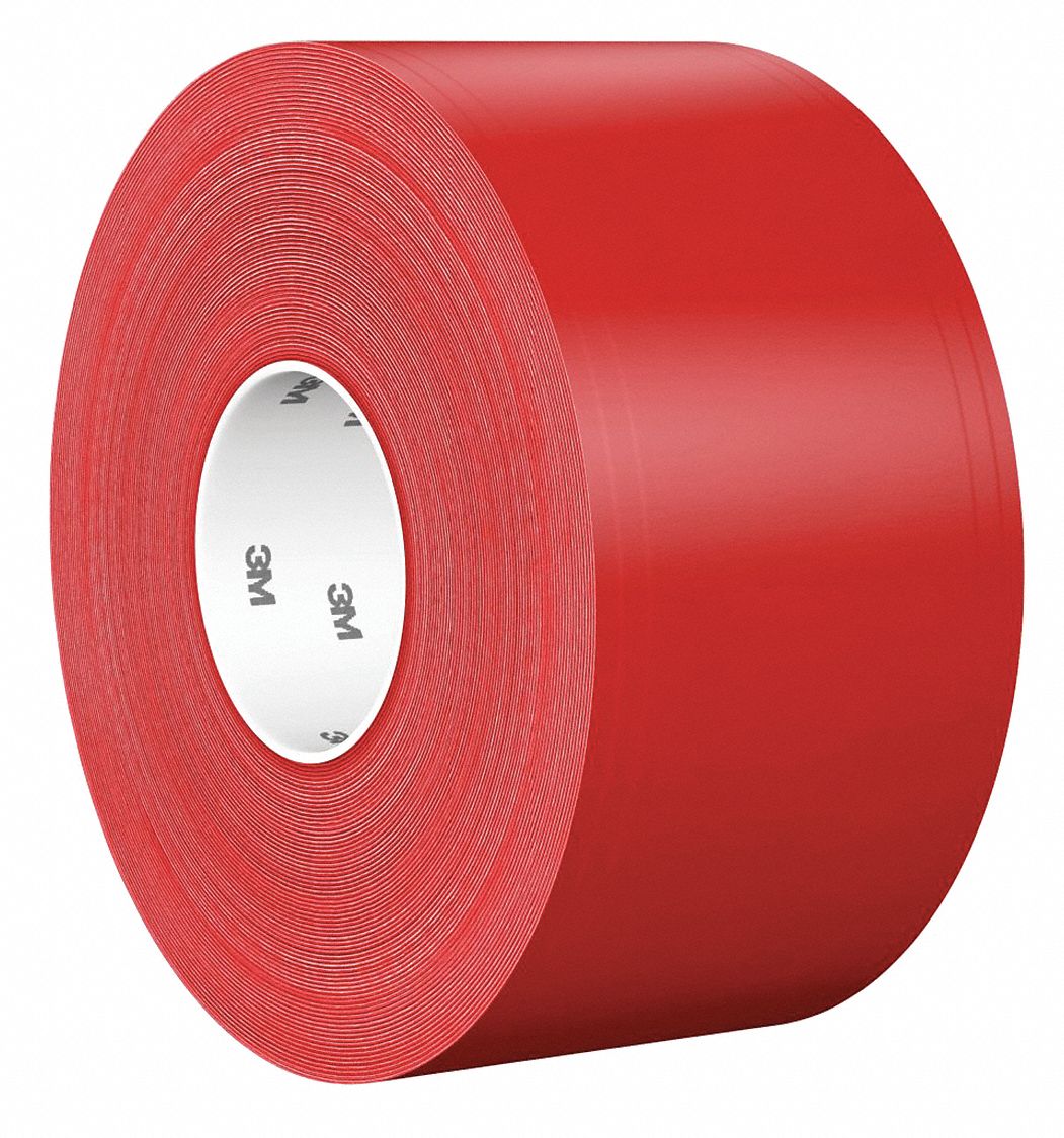 3M Floor Marking Tape, Pattern Solid, Red, Width 4 in, Roll Length 108