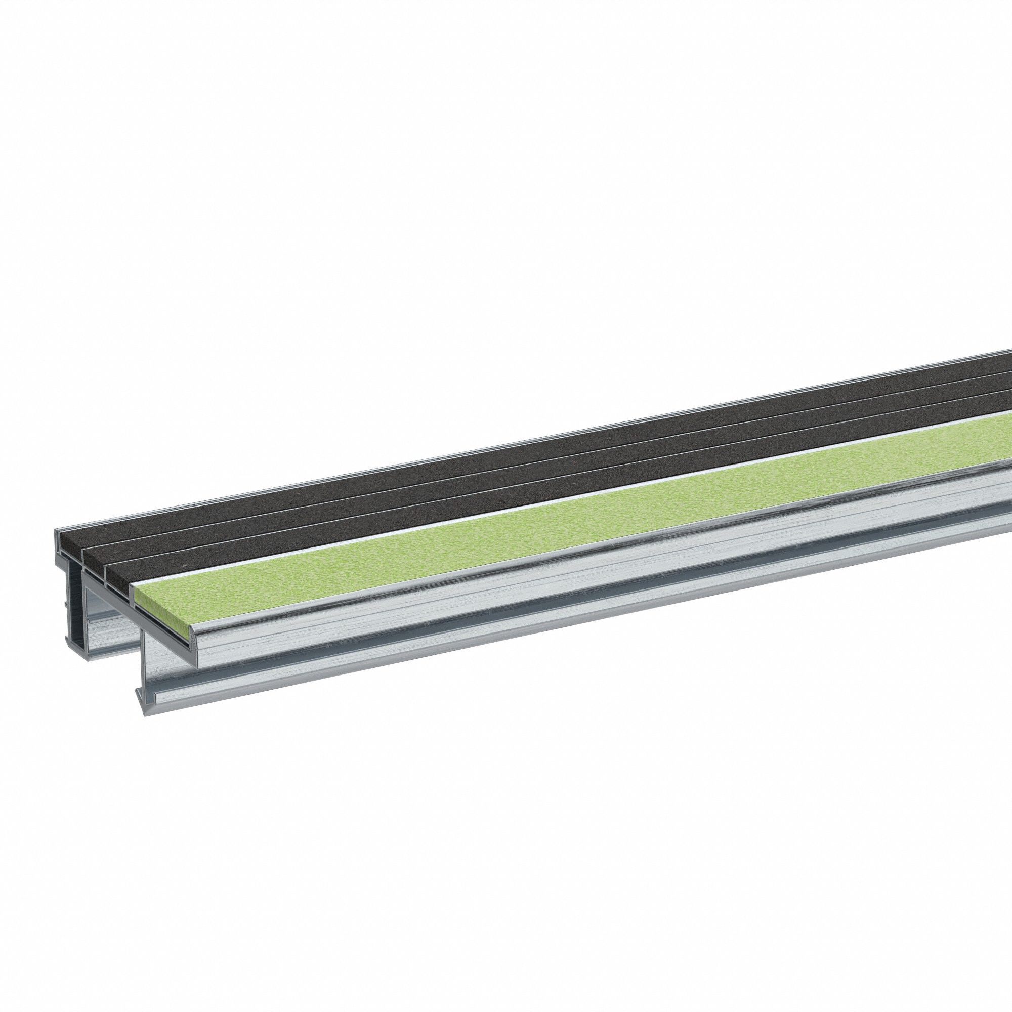 Stair Nosing: Multi-Strip Grit, Glow-in-the-Dark, Aluminum, Set-in-Concrete, 36 in Wd, 3 1/8 in Dp