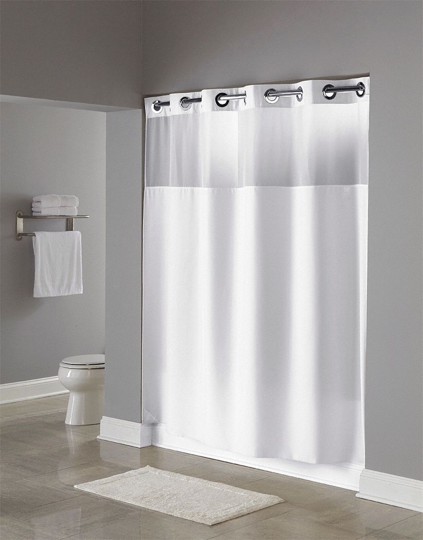 Shower Curtain: White, 77 in Lg, 71 in Wd, Polyester