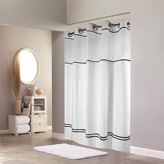 Shower Curtain: Black/White, 74 in Lg, 71 in Wd, Polyester