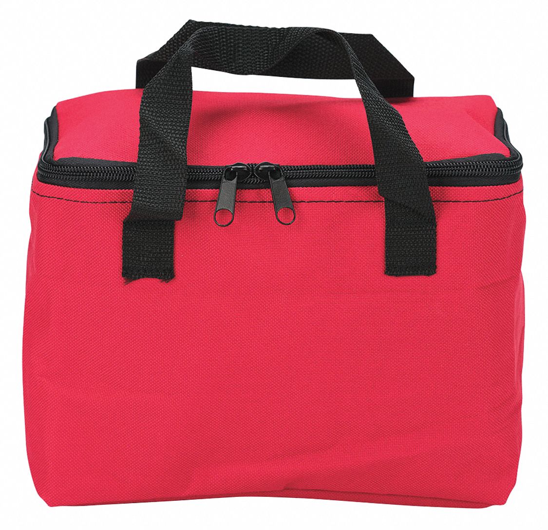 Empty First Aid Kit: 5 in Overall Ht, 8 1/2 in Overall Wd, 6 1/2 in Overall Dp, Red, Nylon, Fabric