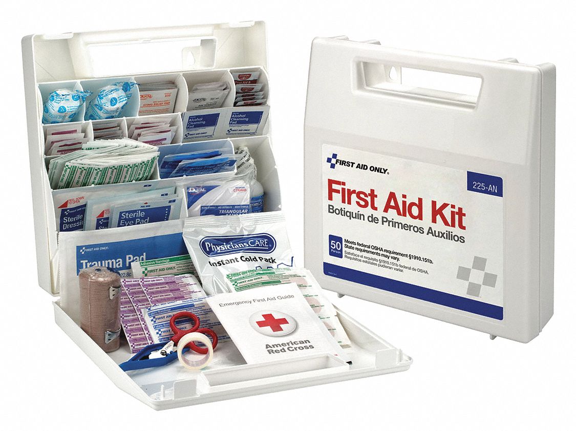 GRAINGER APPROVED First Aid Kit, Kit, Plastic, Industrial, 50 People
