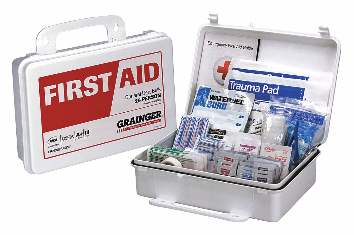 GRAINGER APPROVED First Aid Kit, Kit, Plastic, Industrial, 25 People Served per Kit - 488G80|54776 - Grainger