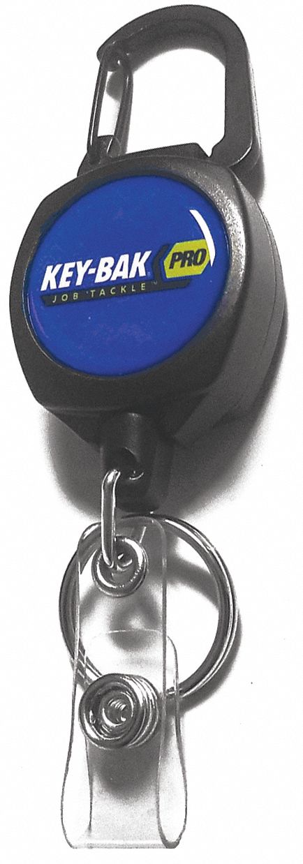 I.D. Badge Reel and Key Holder: Key Tether, Polycarbonate/Zinc Alloy, Black