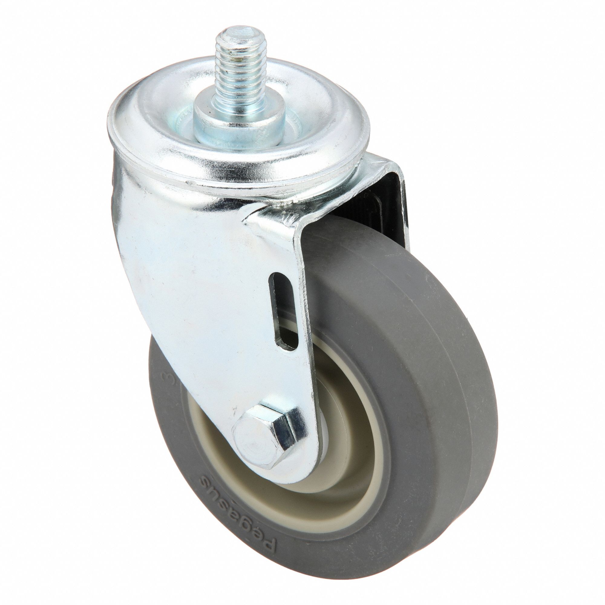 Stem Caster: Inch, Swivel, 3 1/2 in Wheel Dia., 1 1/4 in Wheel Wd, Rubber, Swivel