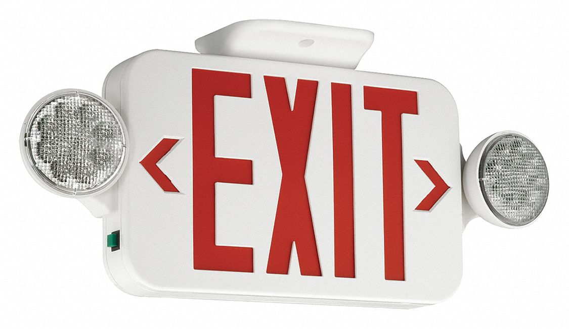 COMPASS Exit Sign with Emergency Lights White, 1 or 2 Faces, Red, LED