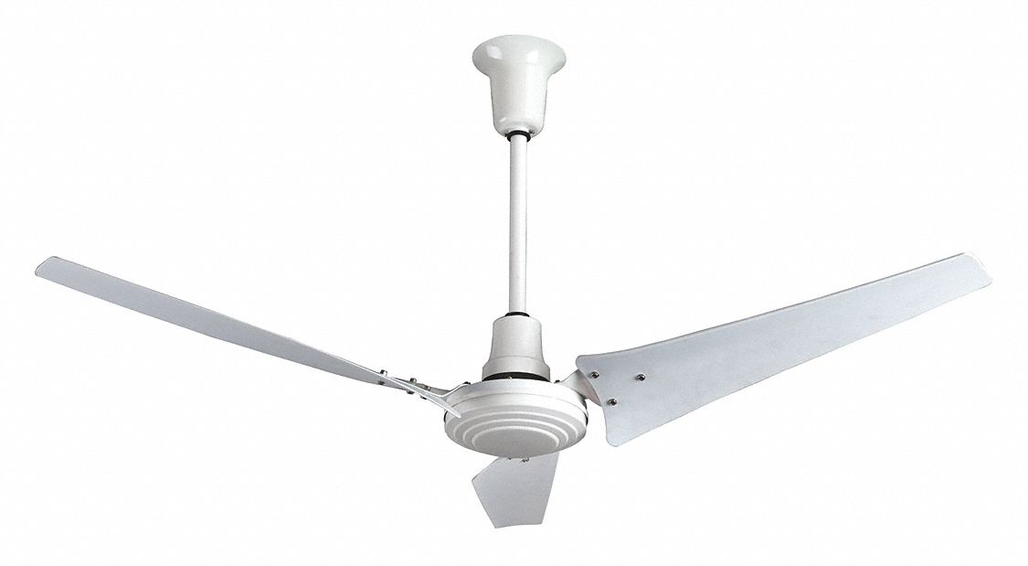 Light-Duty Indoor Industrial Ceiling Fan: 60 in Blade Dia, 3 Speeds, 6,619 cfm, 120 V AC, 30 ft