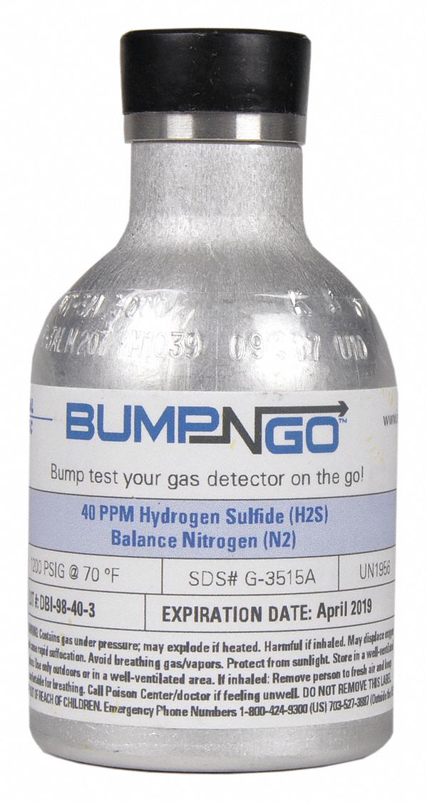 CALIBRATION GAS, CO, C-10 CONNECTION, 1200PSI, 3-27/32 X 1.9 IN, ALUMINUM, 6 PK