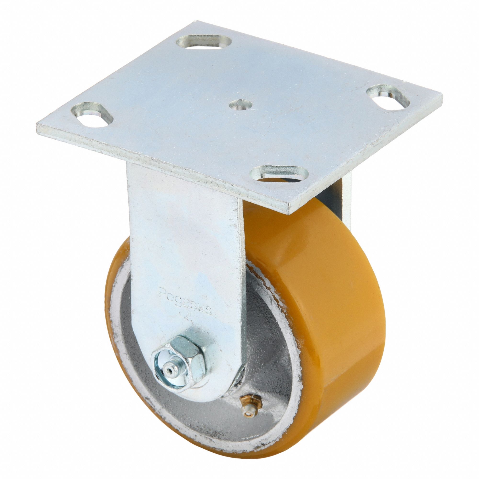 Plate Caster: Rigid, No Brake, Polyurethane, 5 in Wheel Dia, 2 in Wheel Wd, Hole