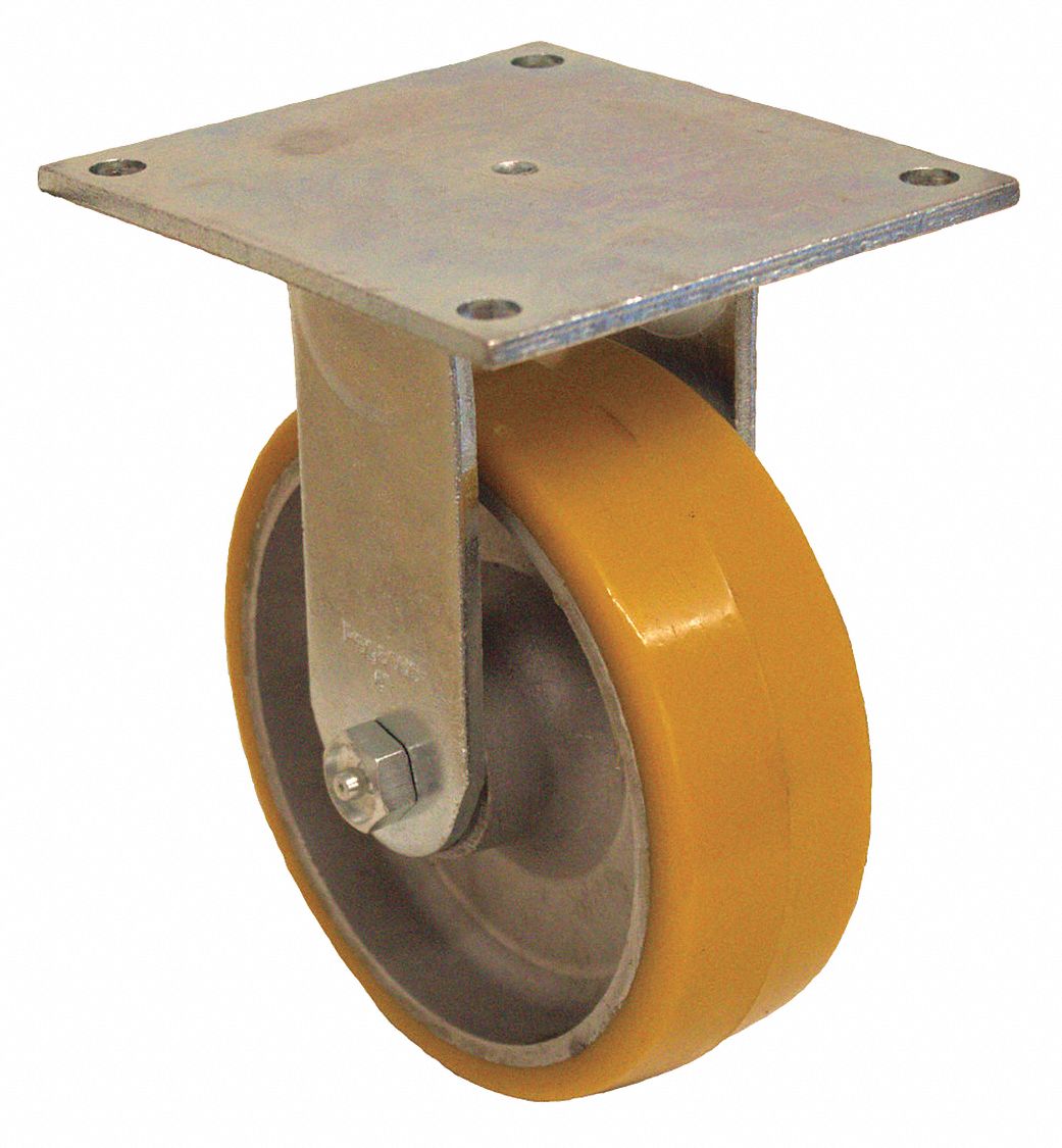 Plate Caster: Rigid, No Brake, Polyurethane, 6 in Wheel Dia, 2 in Wheel Wd, Hole