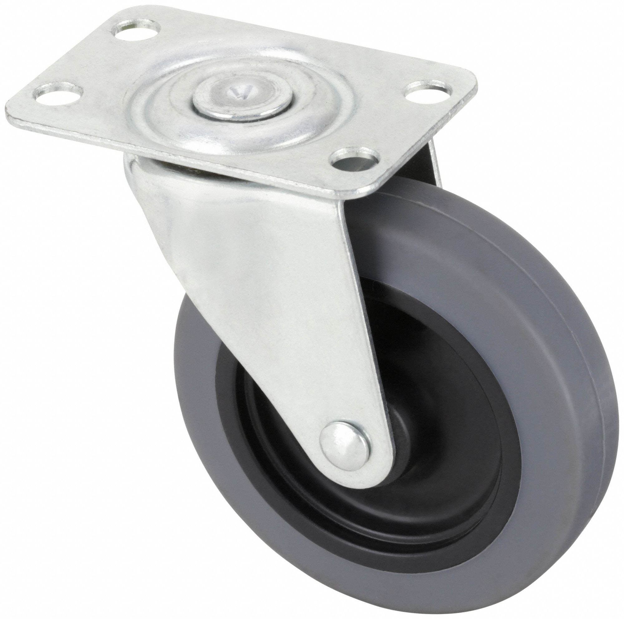 Plate Caster: Swivel, No Brake, Thermoplastic Rubber, 3 in Wheel Dia, Hole, Plain