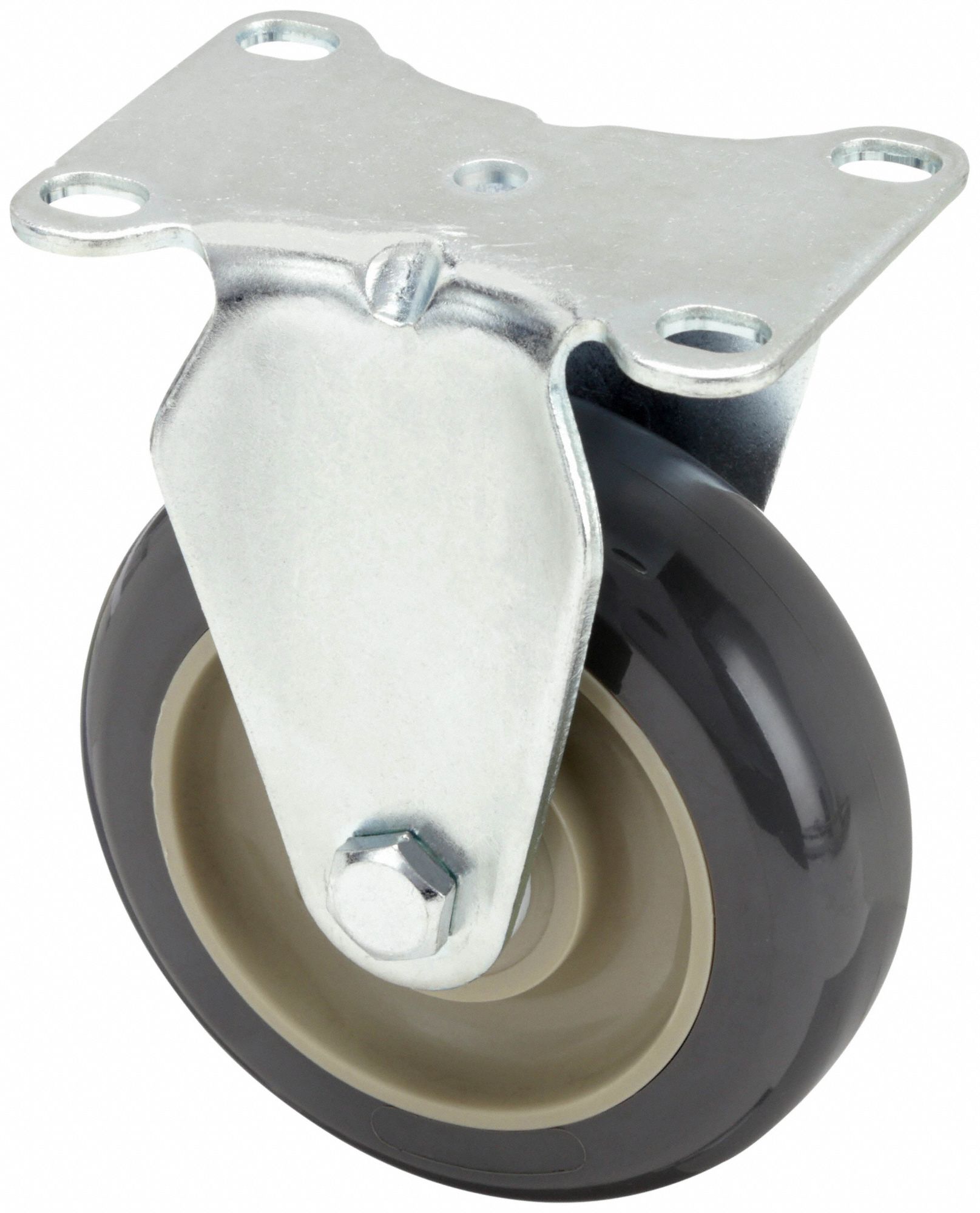 Plate Caster: Rigid, No Brake, Polyurethane, 4 in Wheel Dia, 1 1/4 in Wheel Wd, Slot