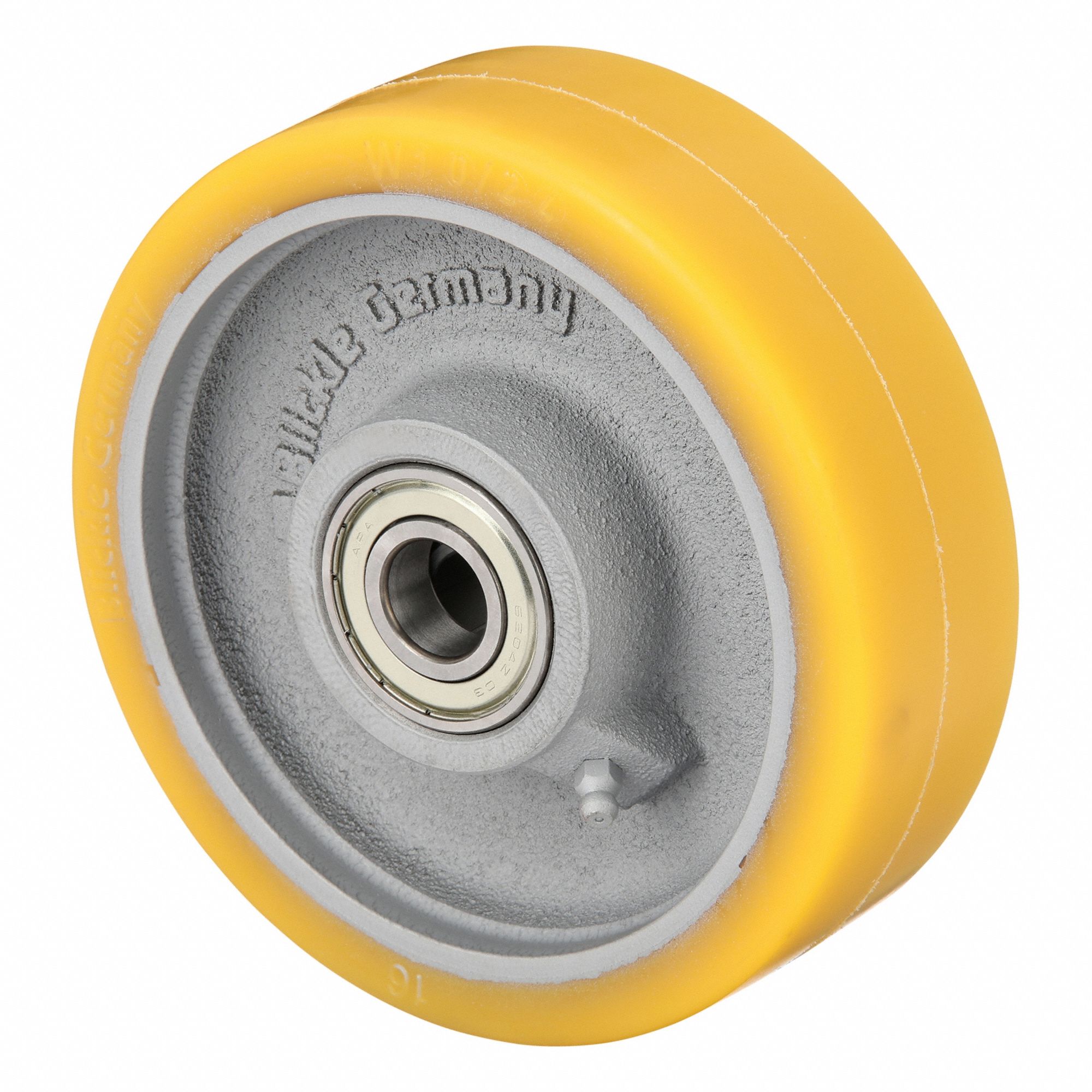 Caster Wheel: 6 5/16 in Wheel Dia., 2 in Wheel Wd, Polyurethane, Iron, Std, Yellow