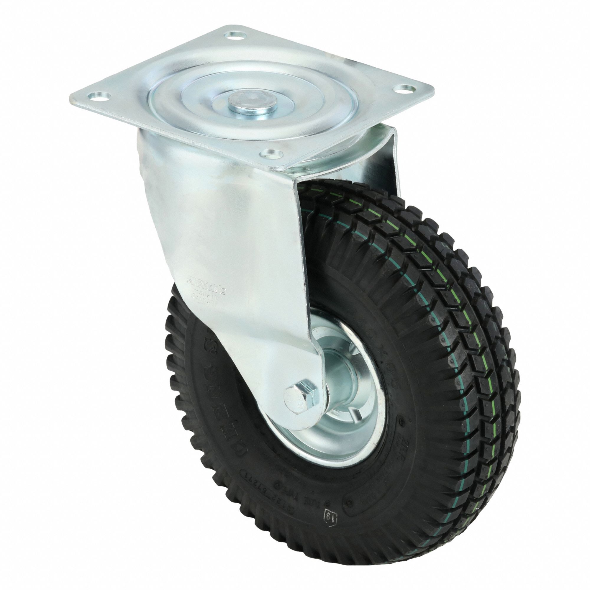 Plate Caster: Swivel, Steel, 10 1/4 in Wheel Dia., 3 3/8 in Wheel Wd, Hole, Square