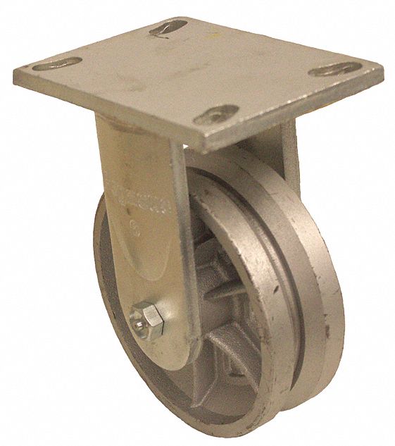 Plate Caster: Rigid, Iron, 8 in Wheel Dia, 2 in Wheel Wd, 10 1/2 in Mounting Ht