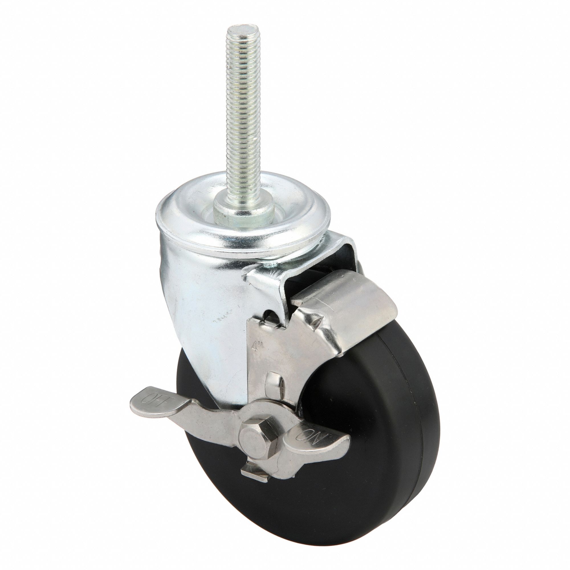 Stem Caster: Inch, Swivel, 4 in Wheel Dia., 1 1/4 in Wheel Wd, 5 in Mounting Ht