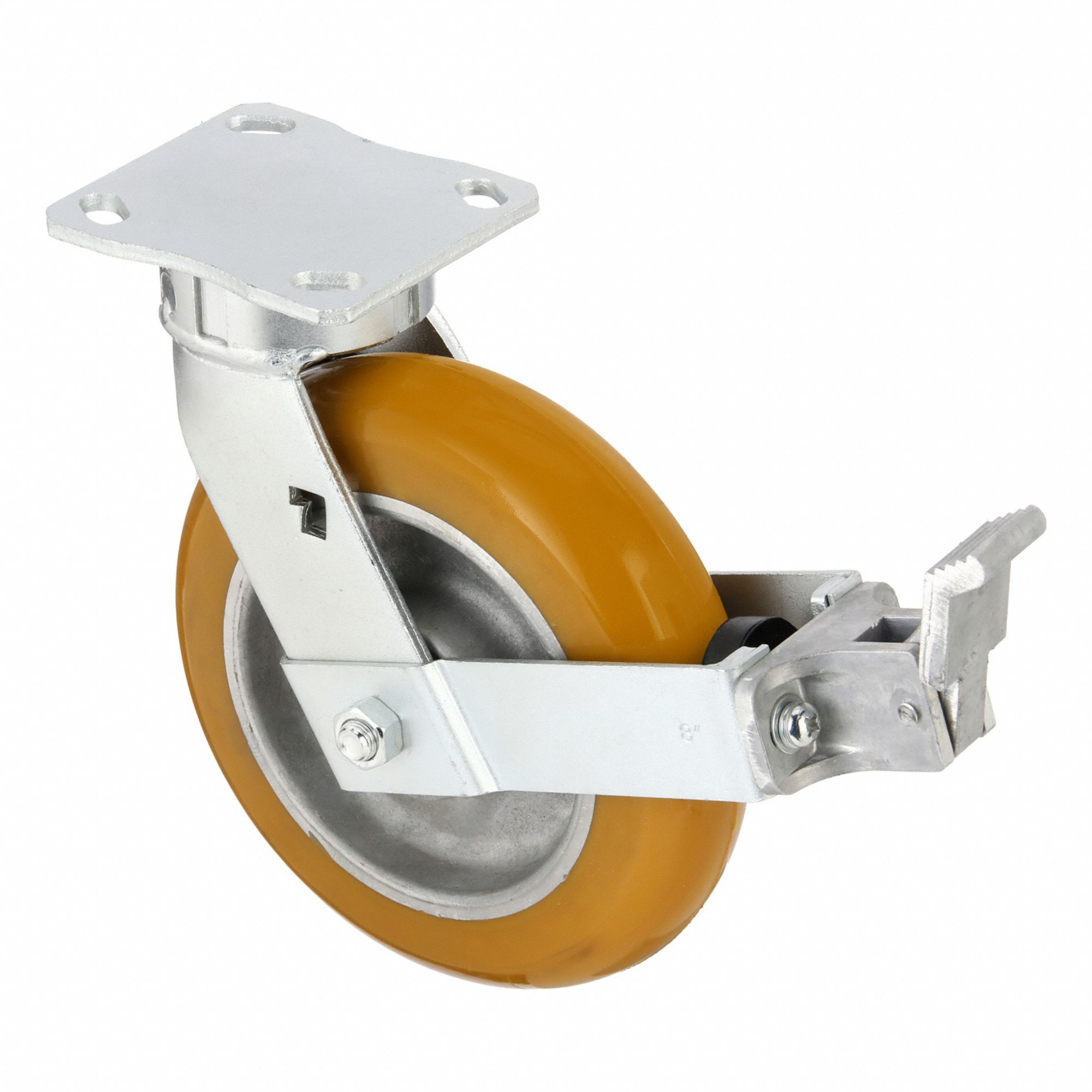 Plate Caster, Swivel, Polyurethane, 9 1/2"H