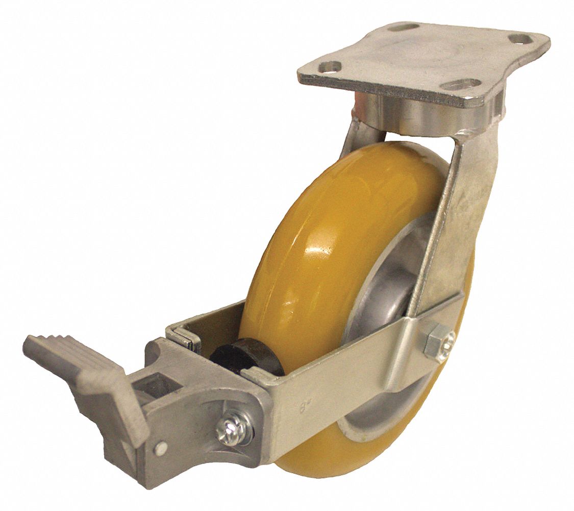 KINGPINLESS PLATE CASTER, 8 IN WHEEL DIAMETER, 1500 LB, 9½ IN MOUNTING H, SOFT