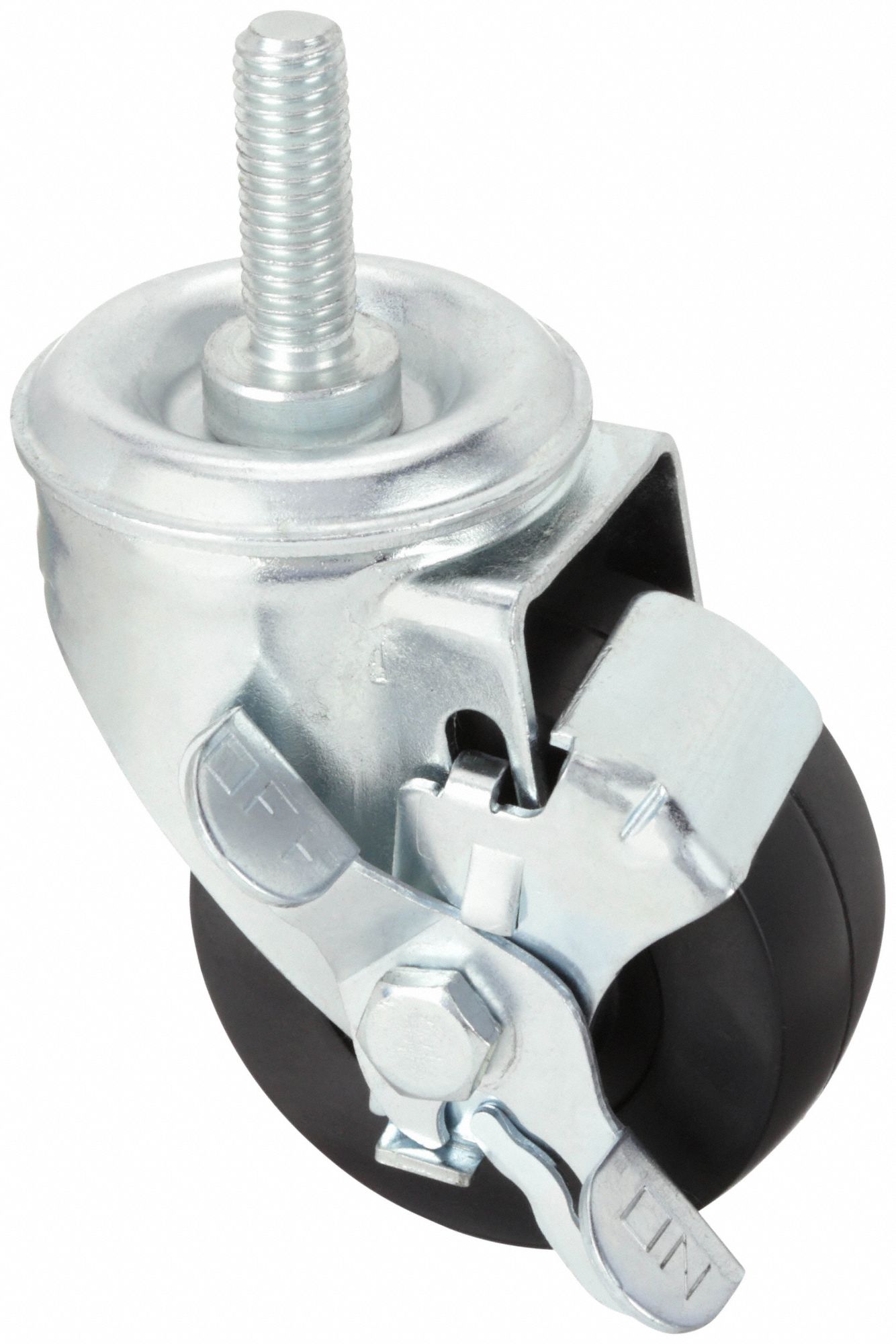Stem Caster: Inch, Swivel, 3 in Wheel Dia., 1 1/4 in Wheel Wd, 4 in Mounting Ht