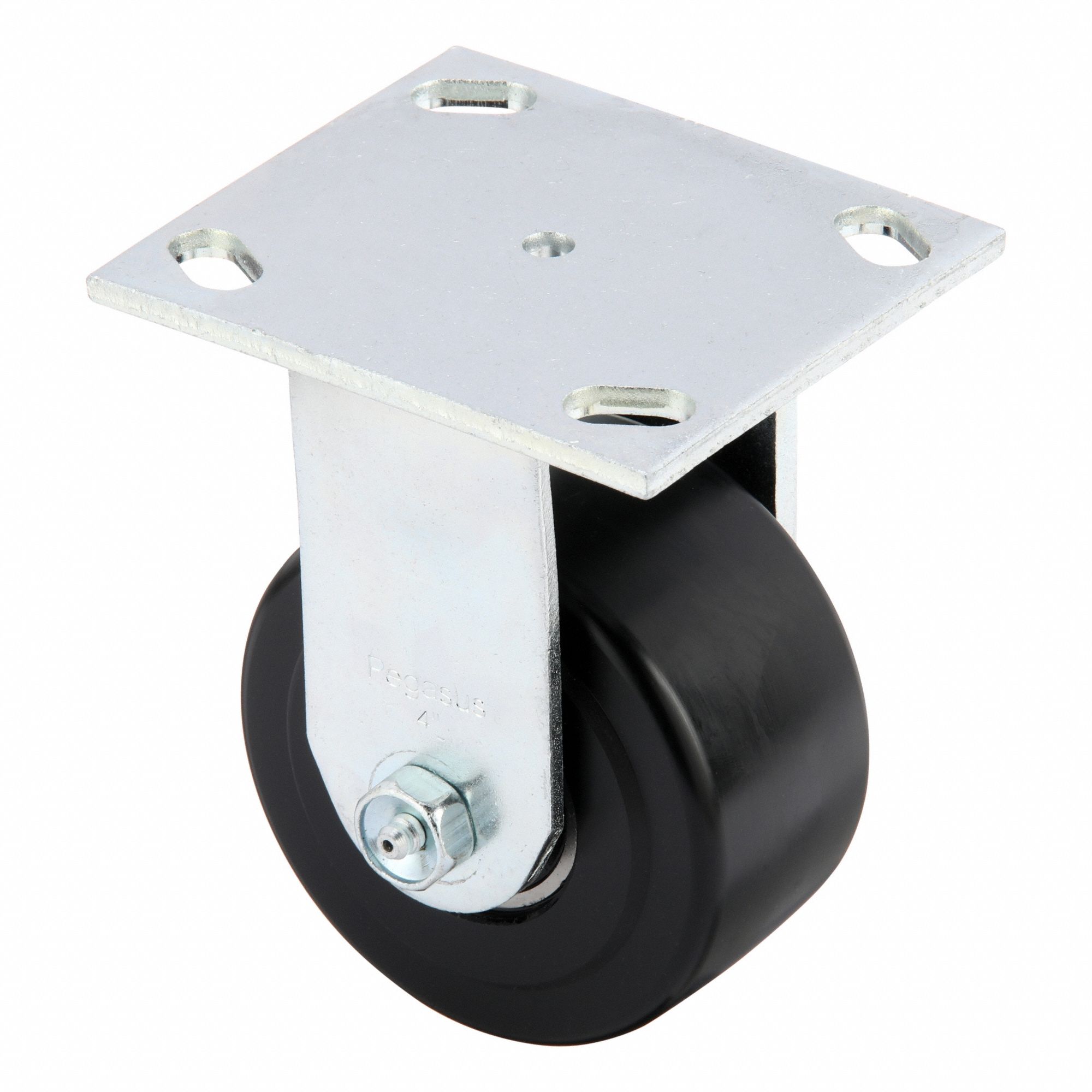 Plate Caster: Corrosion-Resistant, Rigid, Nylon, 4 in Wheel Dia, 2 in Wheel Wd, Ball