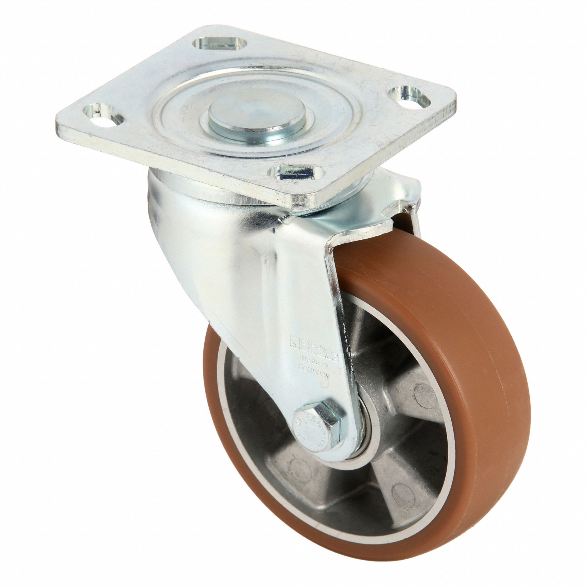 Plate Caster: Swivel, No Brake, Polyurethane, 5 in Wheel Dia, 1 9/16 in Wheel Wd