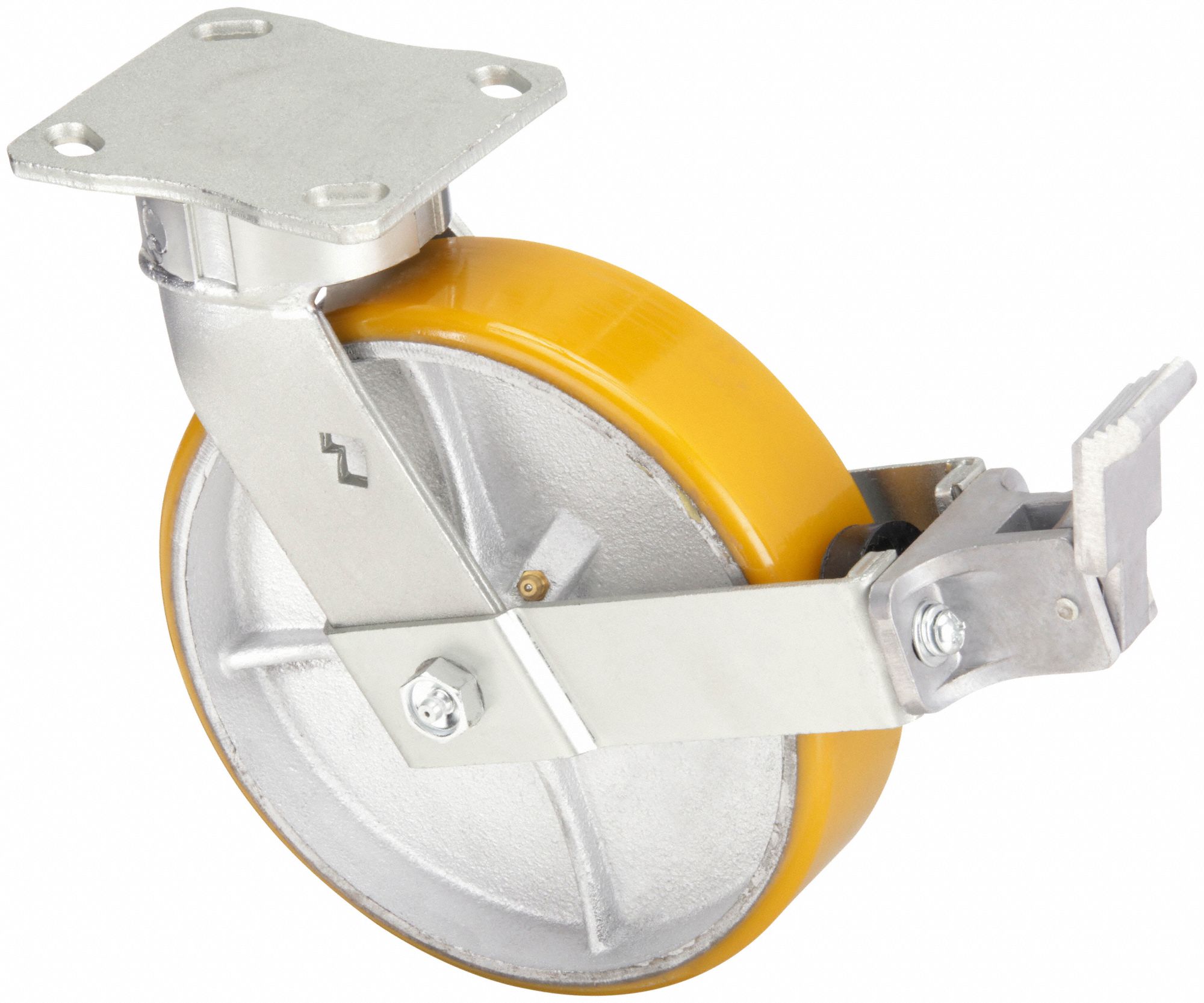 KINGPINLESS PLATE CASTER, 8 IN WHEEL DIAMETER, 1250 LB, 9½ IN MOUNTING H, FIRM