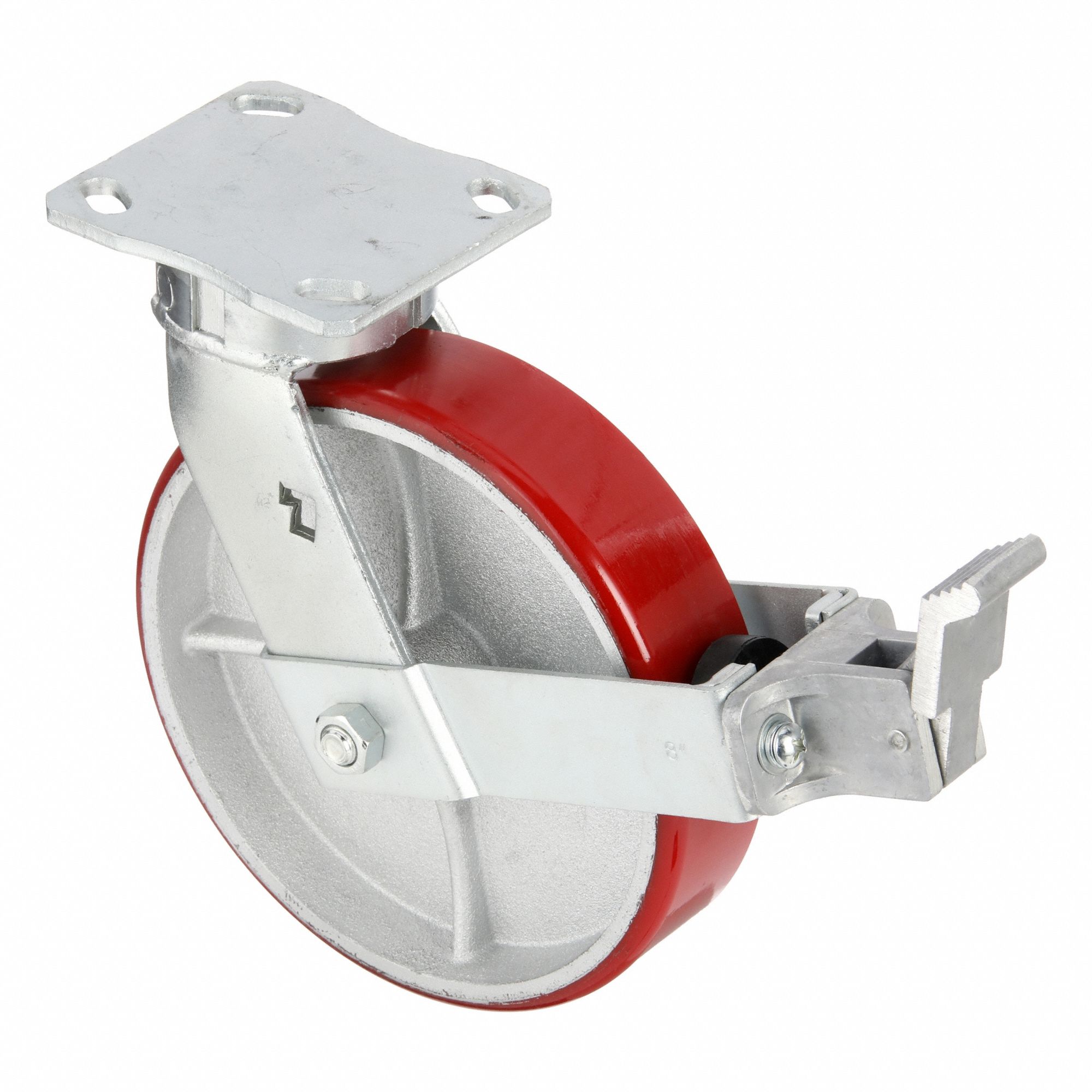 Plate Caster, Swivel, Polyurethane, 9 1/2"H