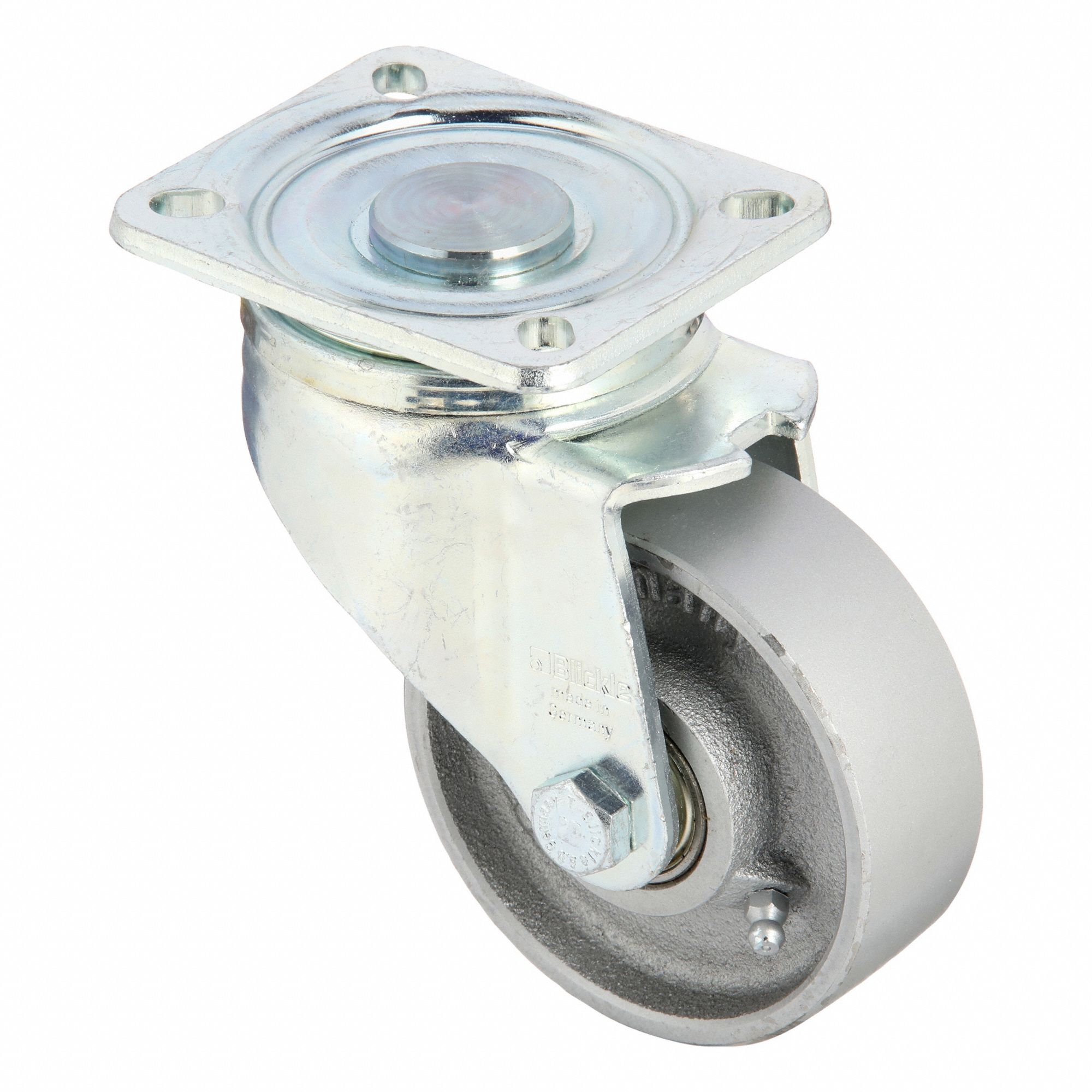 Plate Caster: Swivel, No Brake, 4 in Wheel Dia, 1 3/8 in Wheel Wd, Hole, Rectangle