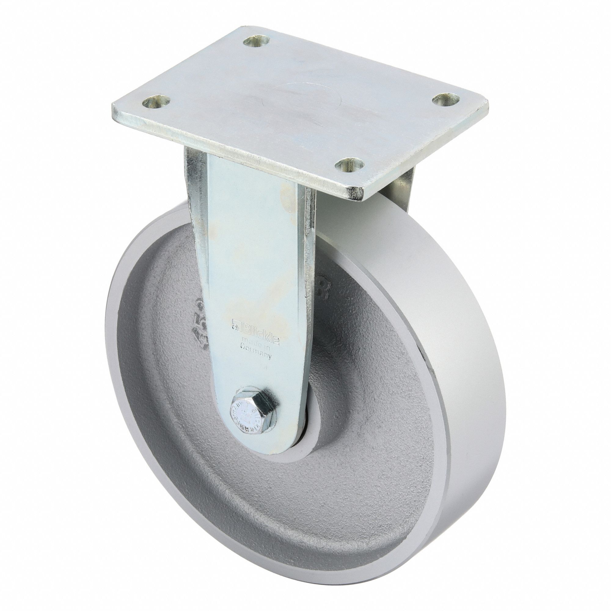 Plate Caster: Rigid, No Brake, 8 in Wheel Dia, 2 in Wheel Wd, 9 5/8 in Mounting Ht