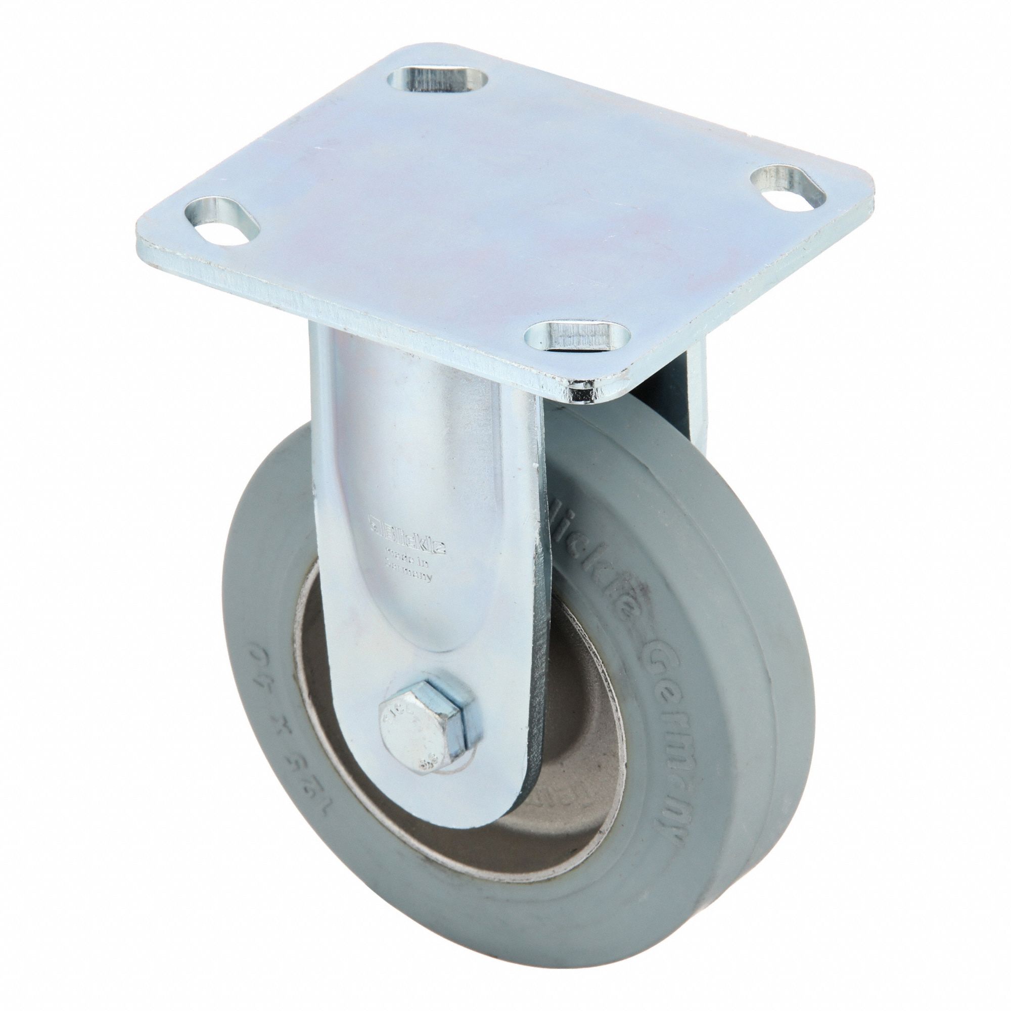 Plate Caster: Rigid, No Brake, Rubber, 5 in Wheel Dia, 1 5/8 in Wheel Wd, Slot, Ball