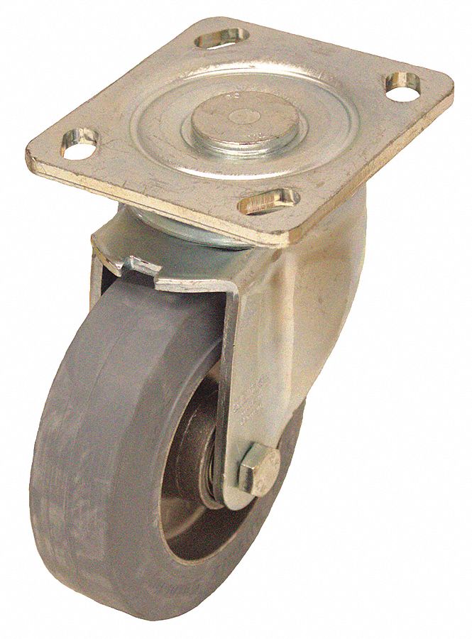 STANDARD PLATE CASTER, 4⅞ IN WHEEL DIAMETER, 550 LB, 6½ IN MOUNTING H, RUBBER