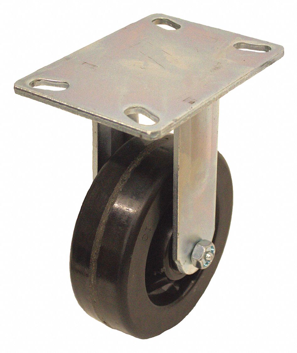 Plate Caster: Rigid, No Brake, Phenolic, 8 in Wheel Dia, 2 in Wheel Wd, Slot, Roller