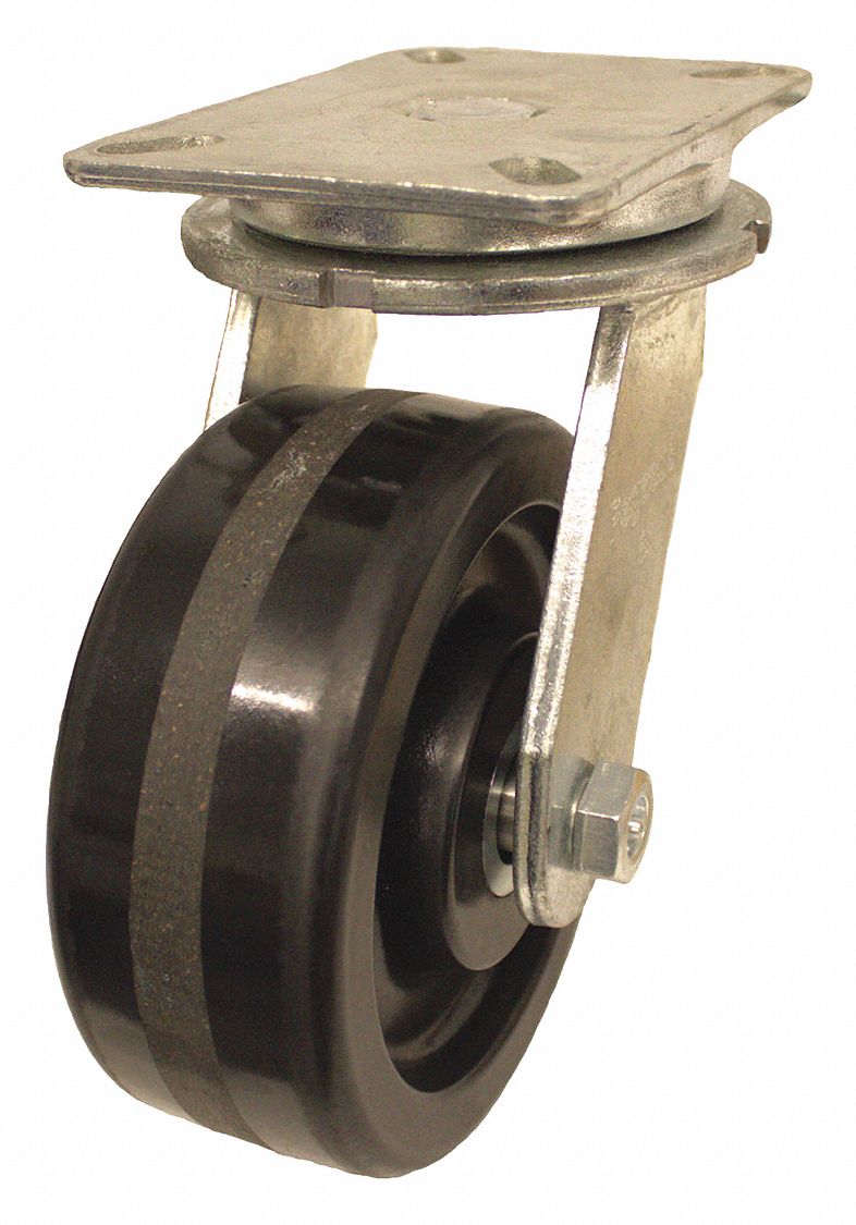 Plate Caster: Swivel, No Brake, Phenolic, 10 in Wheel Dia, 3 in Wheel Wd, Slot