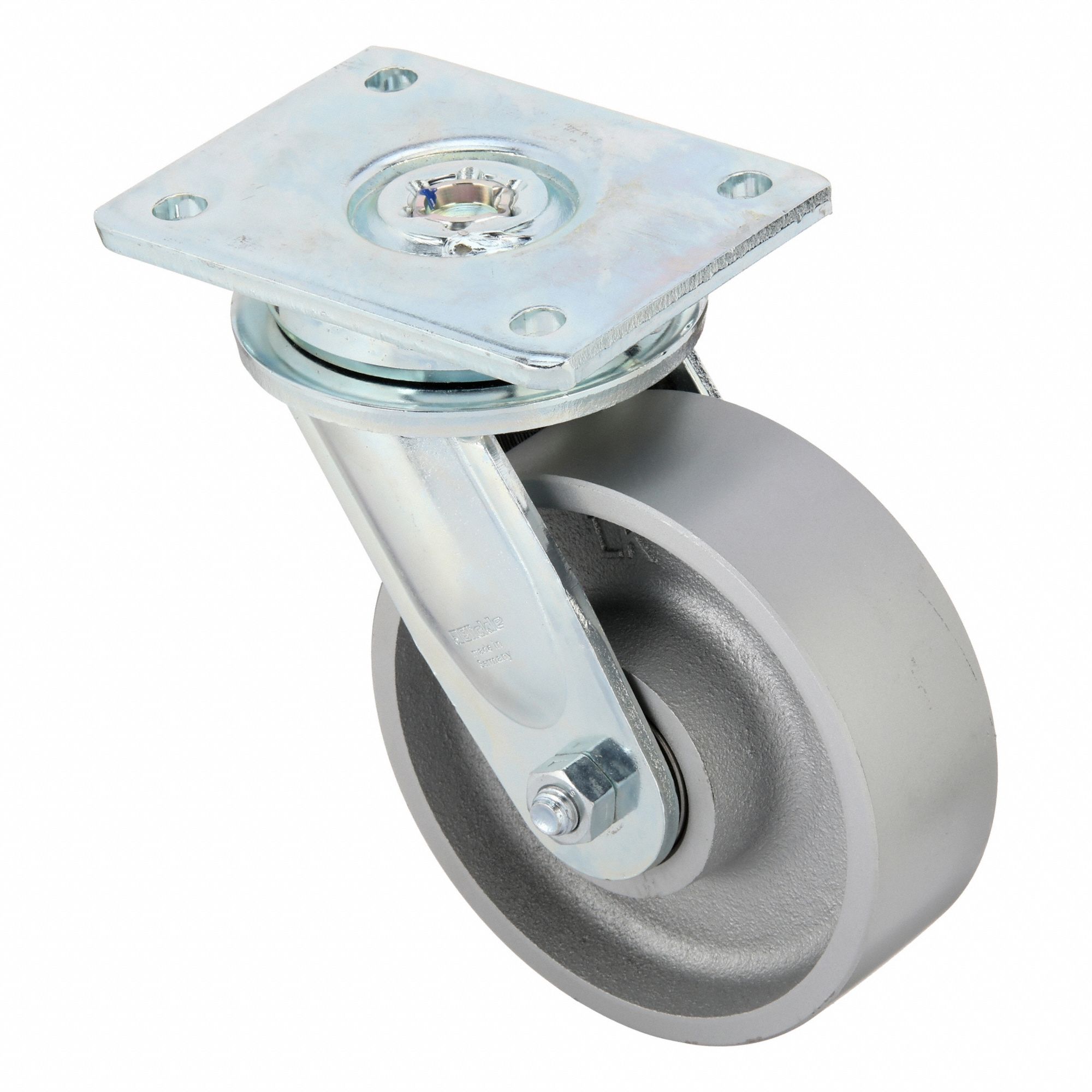 Plate Caster: Swivel, No Brake, 6 in Wheel Dia, 2 in Wheel Wd, 7 7/8 in Mounting Ht