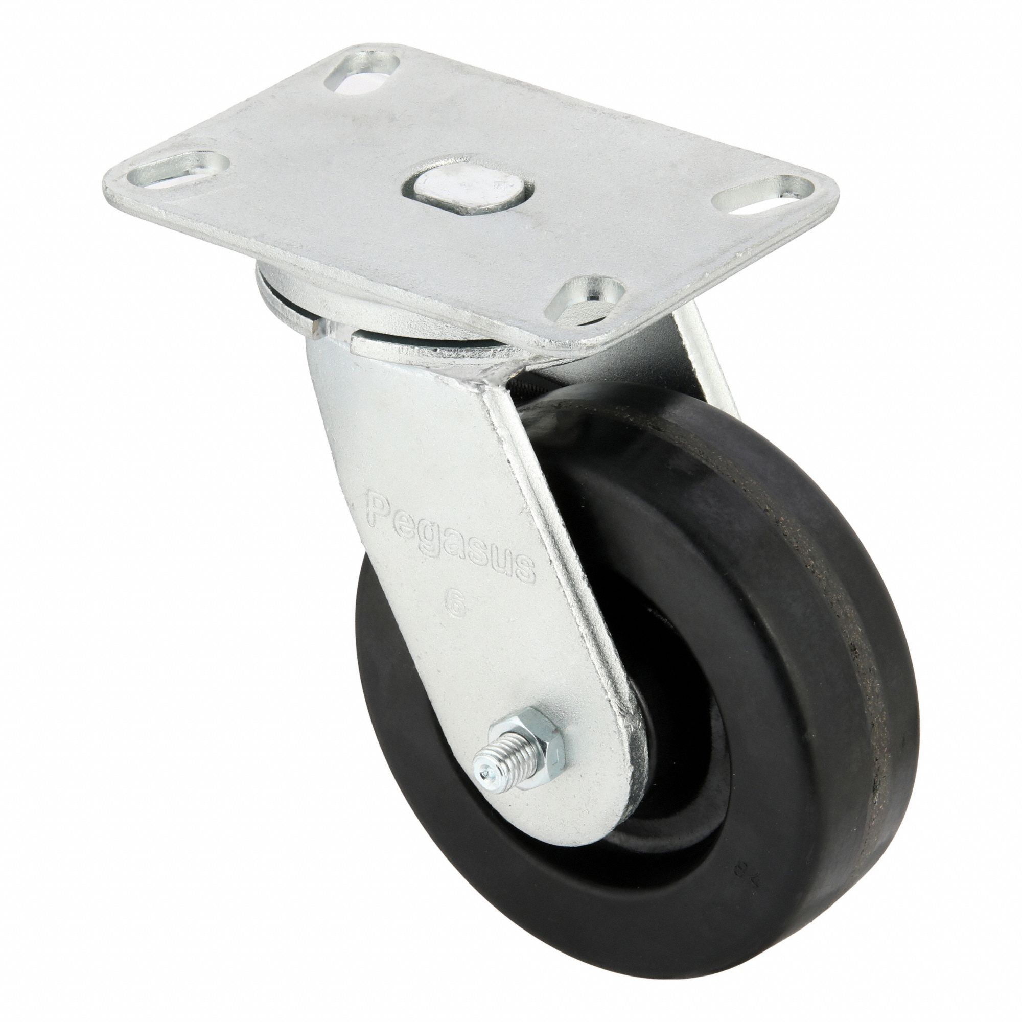 STANDARD PLATE CASTER, 6 IN WHEEL DIAMETER, 1200 LB, 8 IN MOUNTING H, SWIVEL CASTER