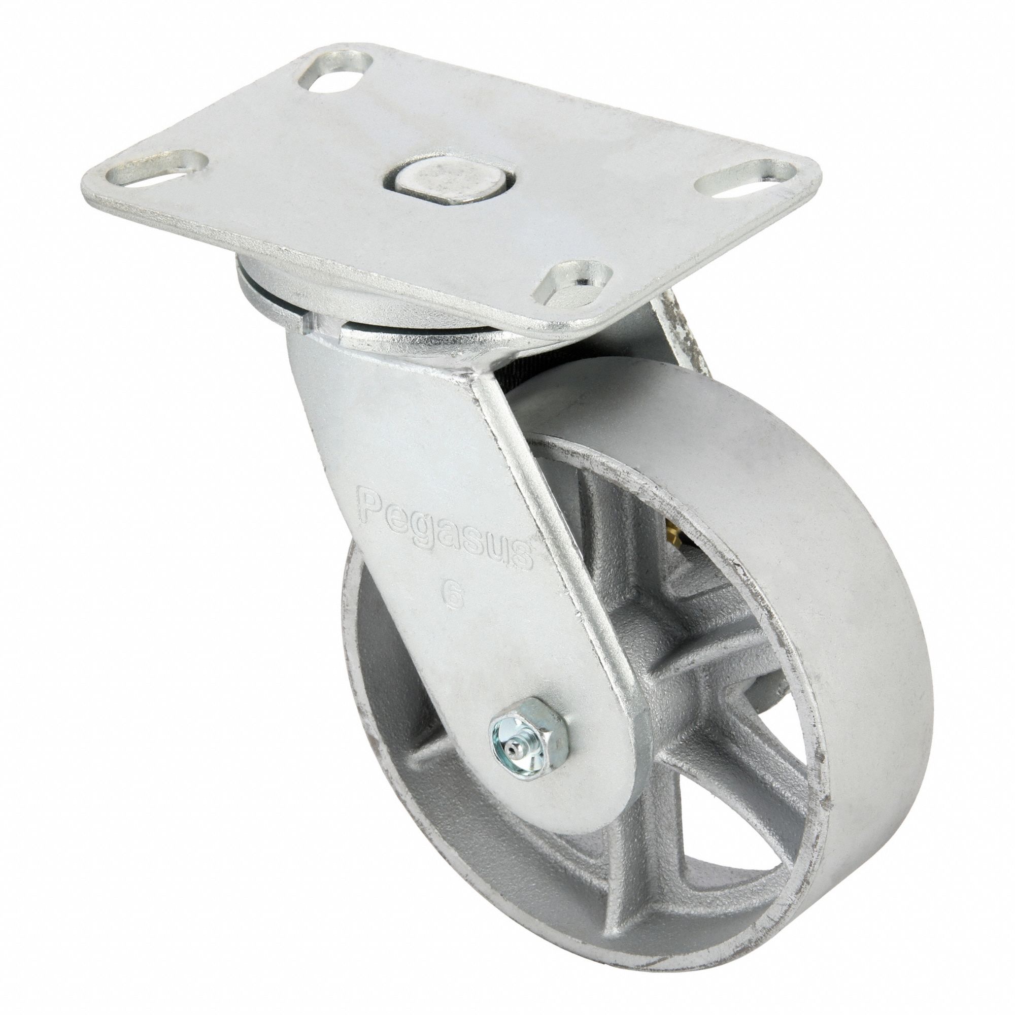 STANDARD PLATE CASTER, 6 IN WHEEL DIAMETER, 1200 LB, 8 IN MOUNTING H, SWIVEL CASTER