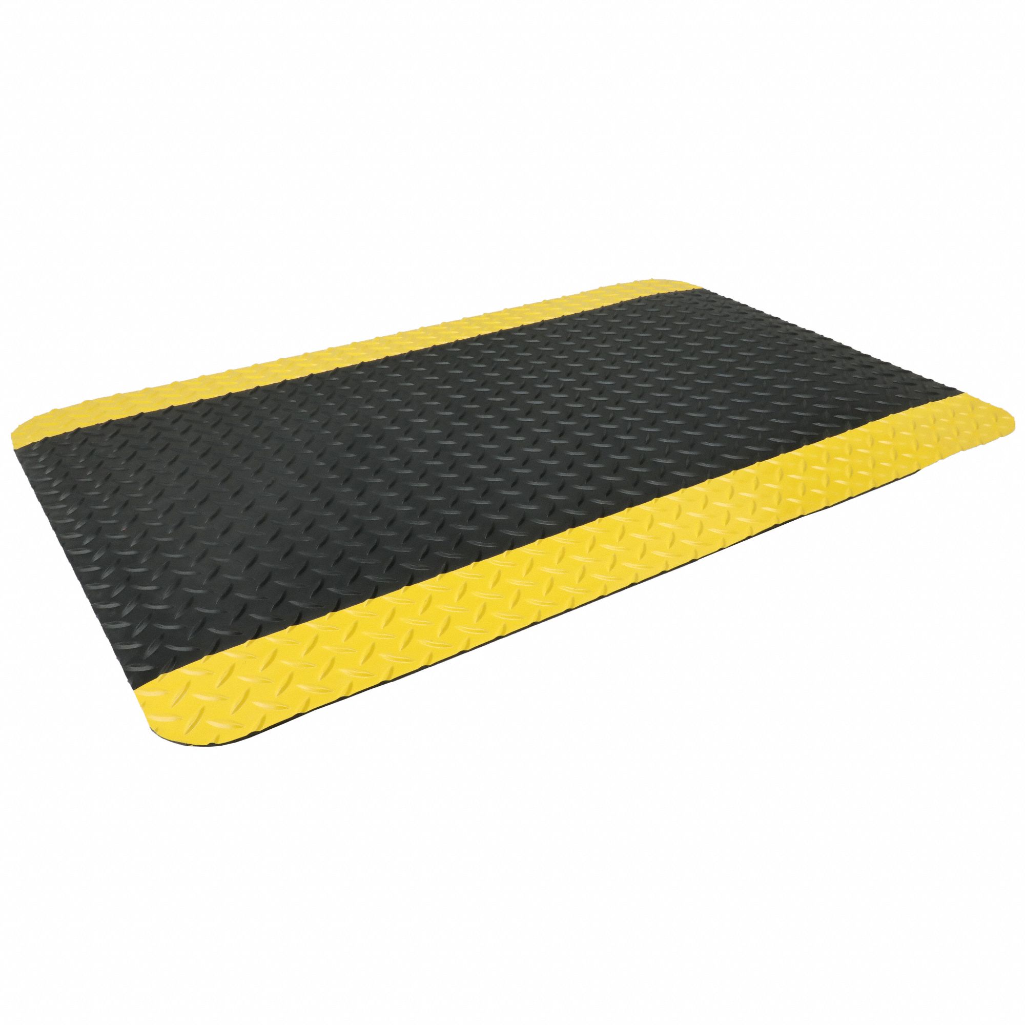 ANTIFATIGUE MAT, DIAMOND PLATE, 2 X 3 FT, 9/16 IN THICK, BLACK/YELLOW BORDER, BEVELED