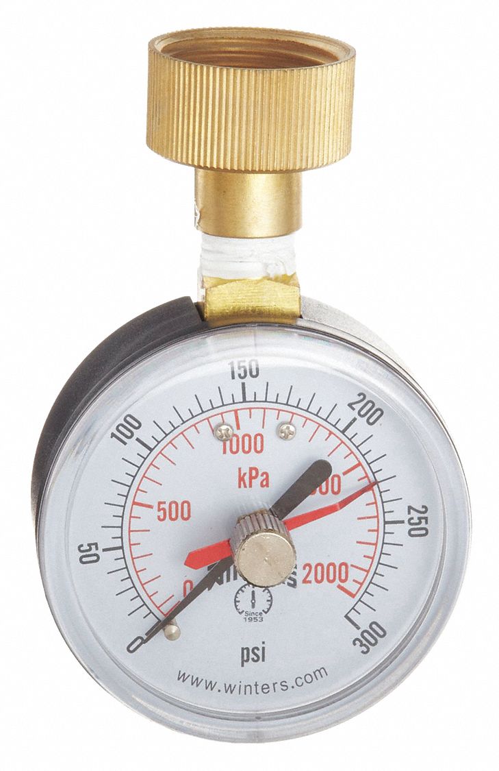 WINTERS INSTRUMENTS Pressure Gauge, 0 to 300 psi Range, 1/4 in NPT