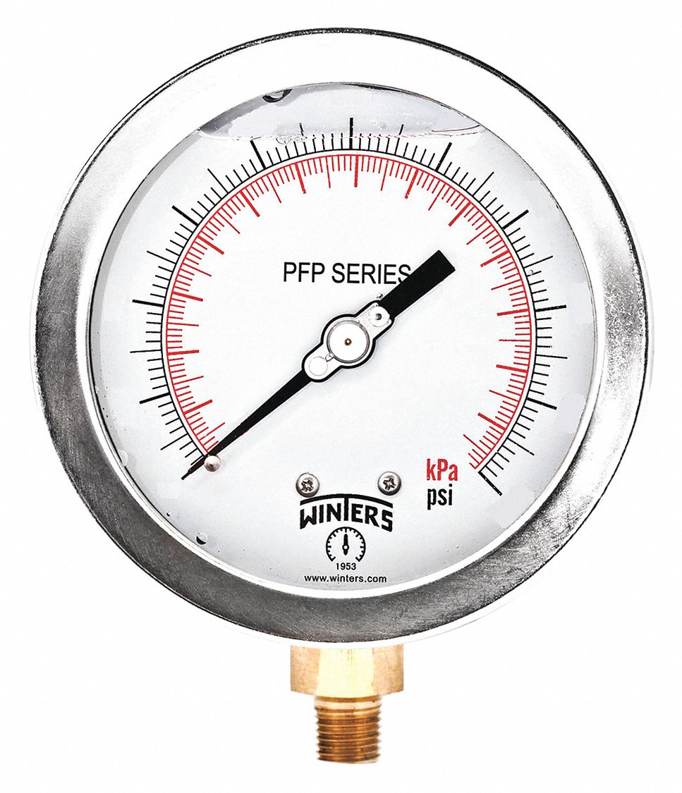 WINTERS INSTRUMENTS Pressure Gauge, 0 to 200 psi Range, 1/4 in NPT