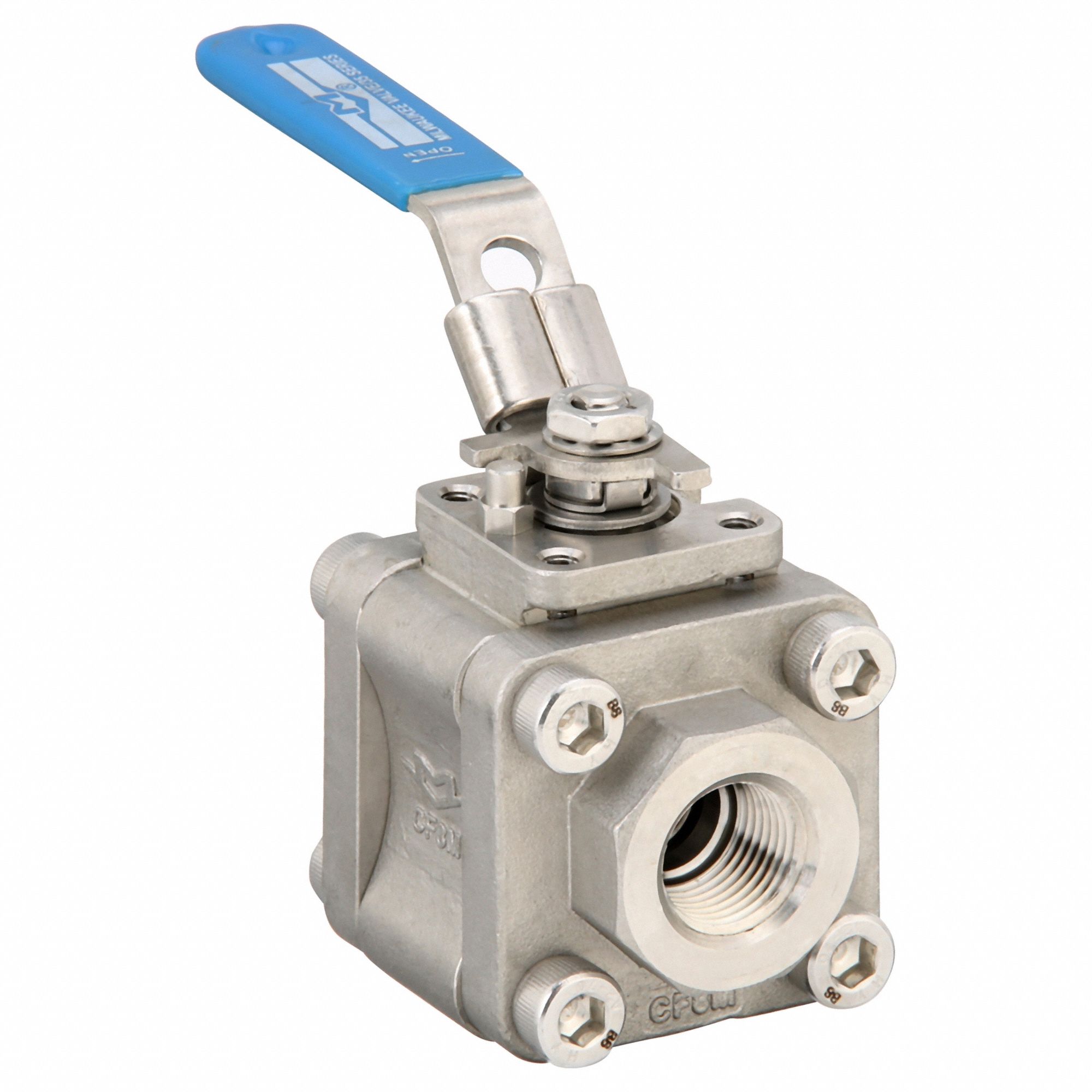 Manual Two-Way Ball Valve: 1/2 in, Stainless Steel, Straight, FNPT x FNPT