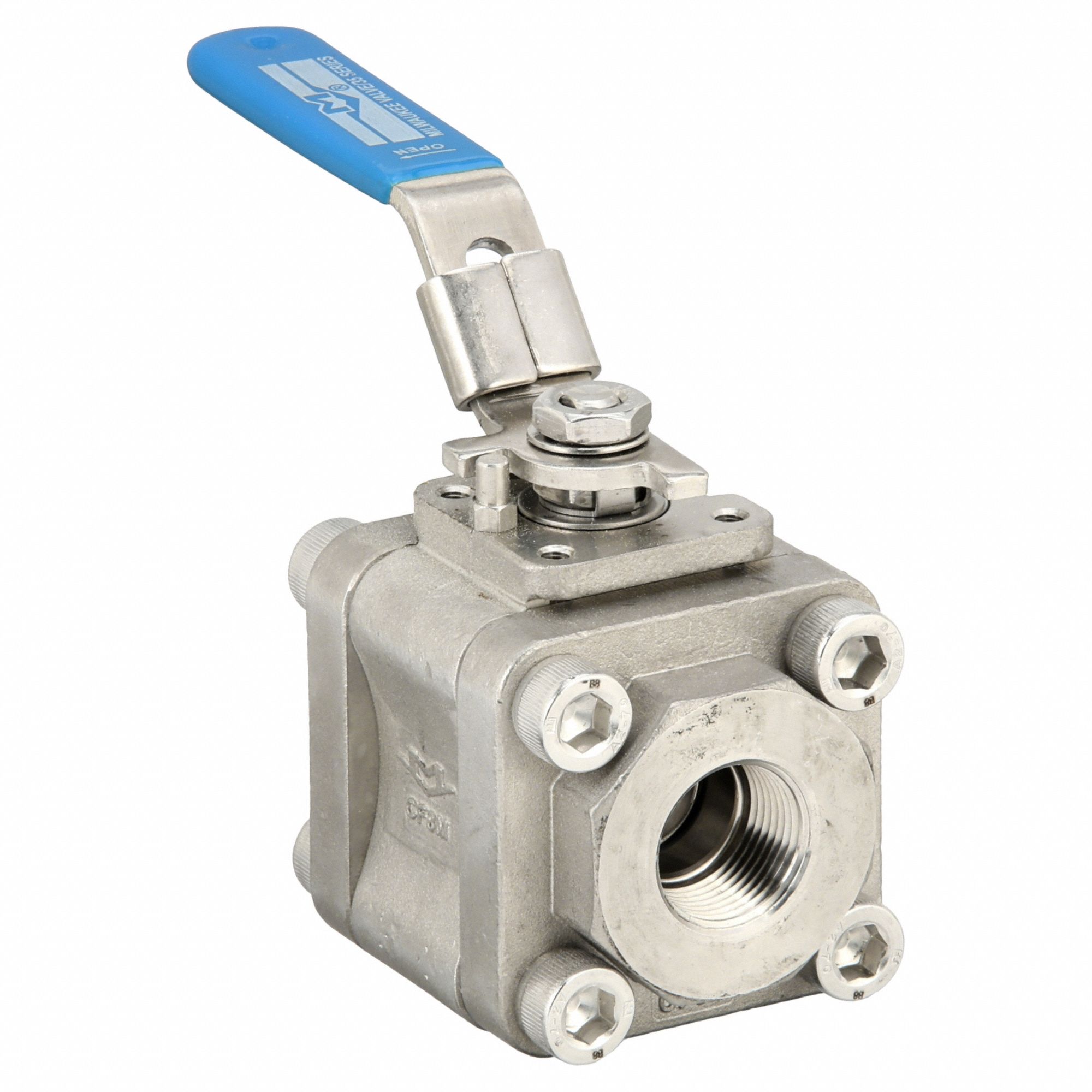 Manual Two-Way Ball Valve: 3/4 in, Stainless Steel, Straight, FNPT x FNPT