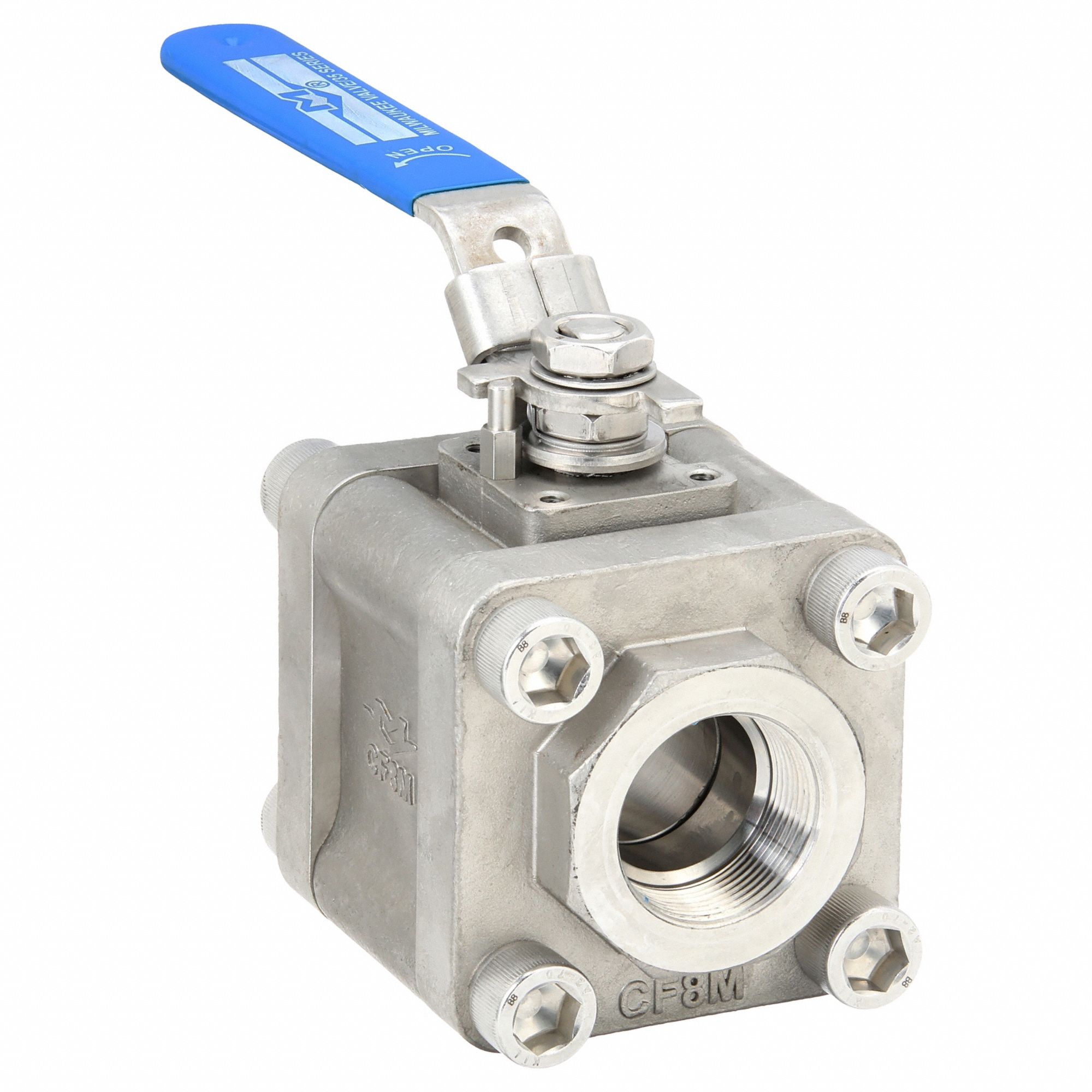 Manual Two-Way Ball Valve: 1 1/2 in, Stainless Steel, Straight, FNPT x FNPT